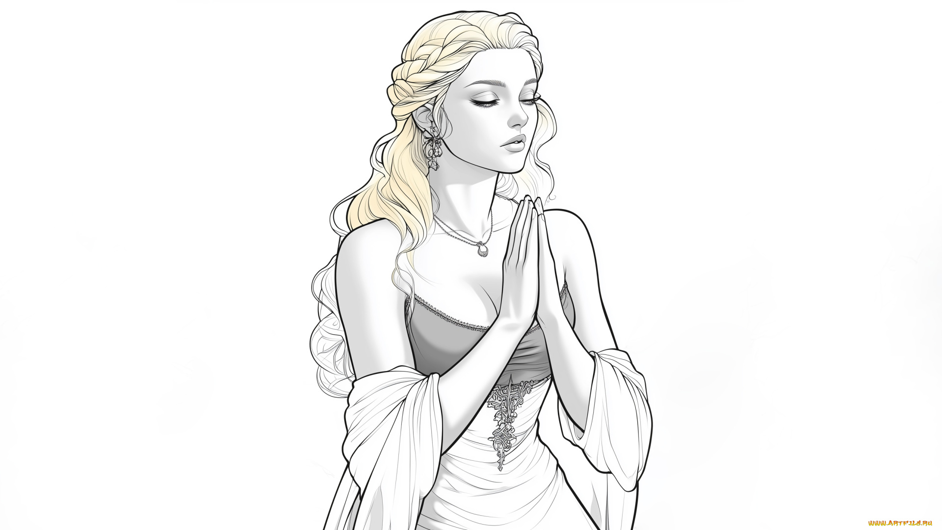 рисованное, люди, красивая, девушка