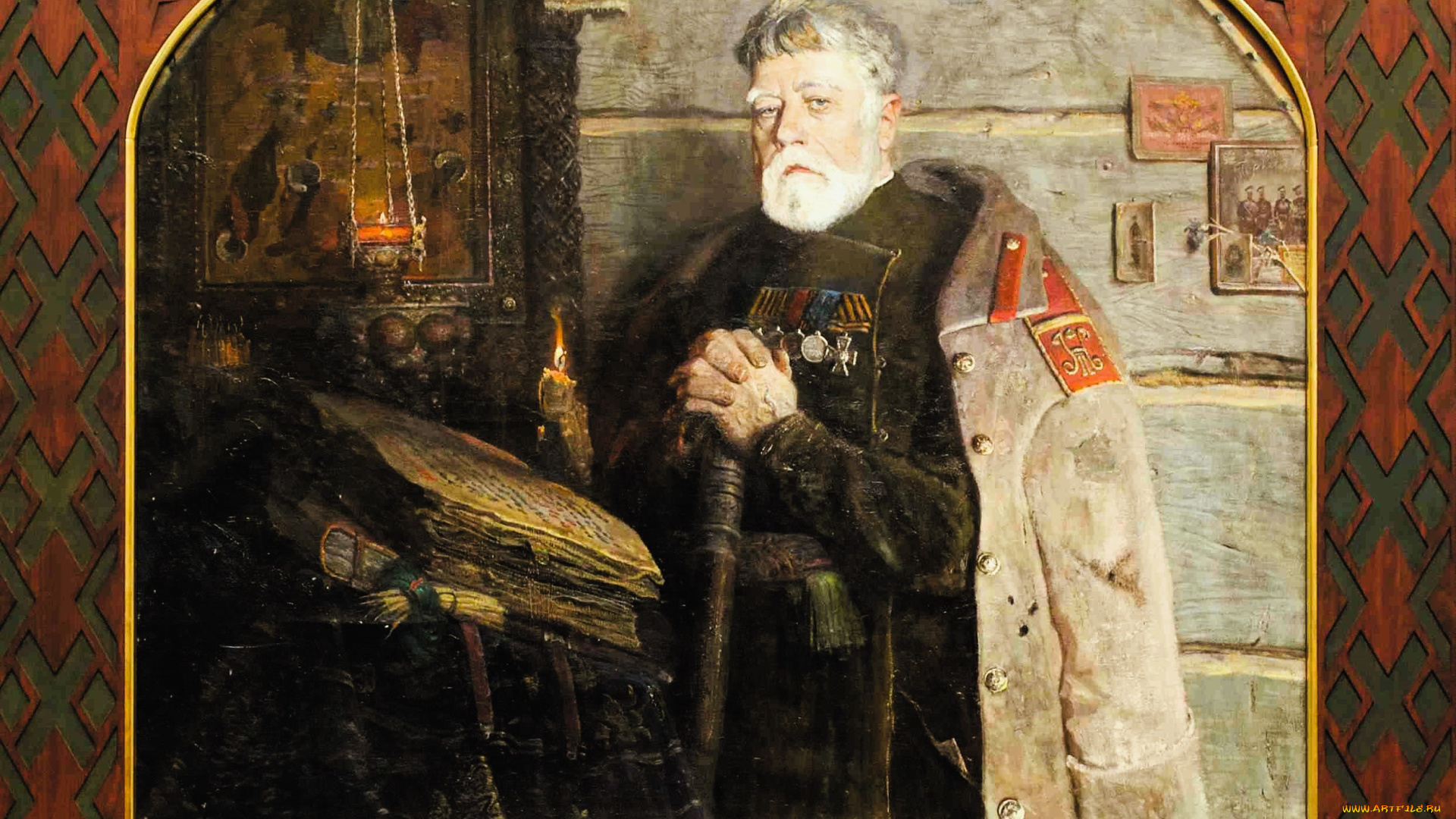 рисованное, павел, рыженко, мужчина, награды, китель, книга, иконы