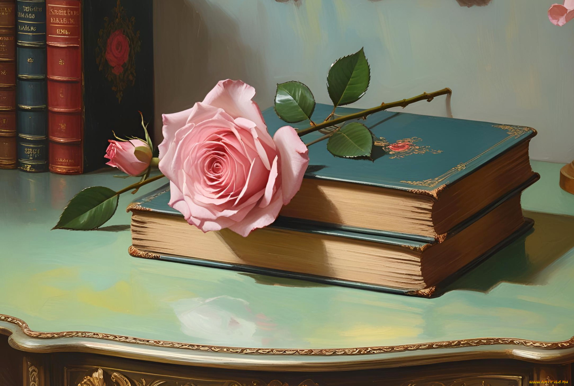 комп, , дизайн, разное, компьютерный, дизайн, книги, розовая, роза