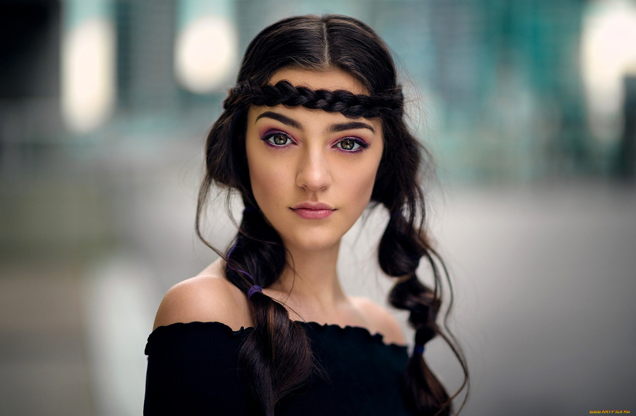 девушки, -, лица, , портреты, шатенка, лицо, косы