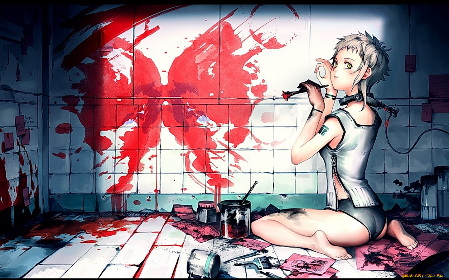 аниме, weapon, blood, technology