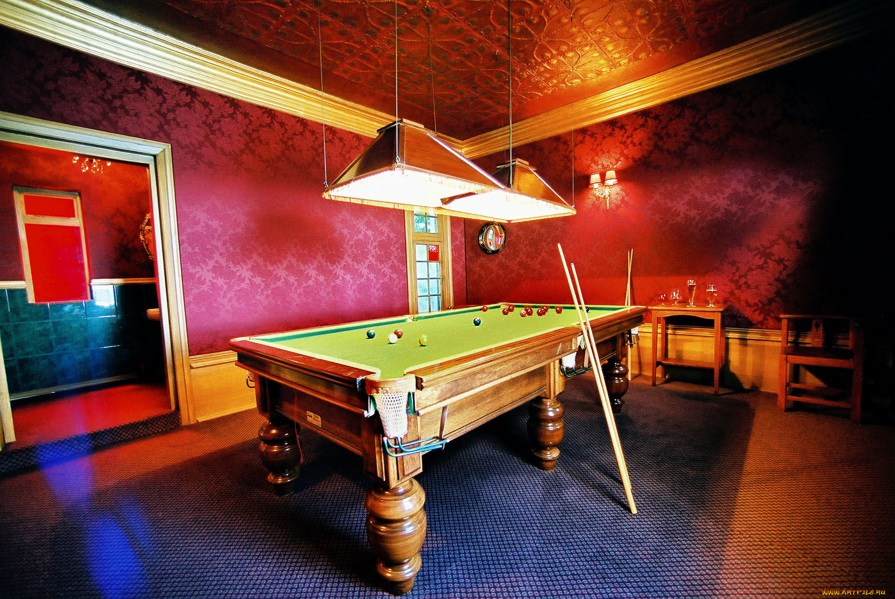 интерьер, бильярдная, биллиард, кий