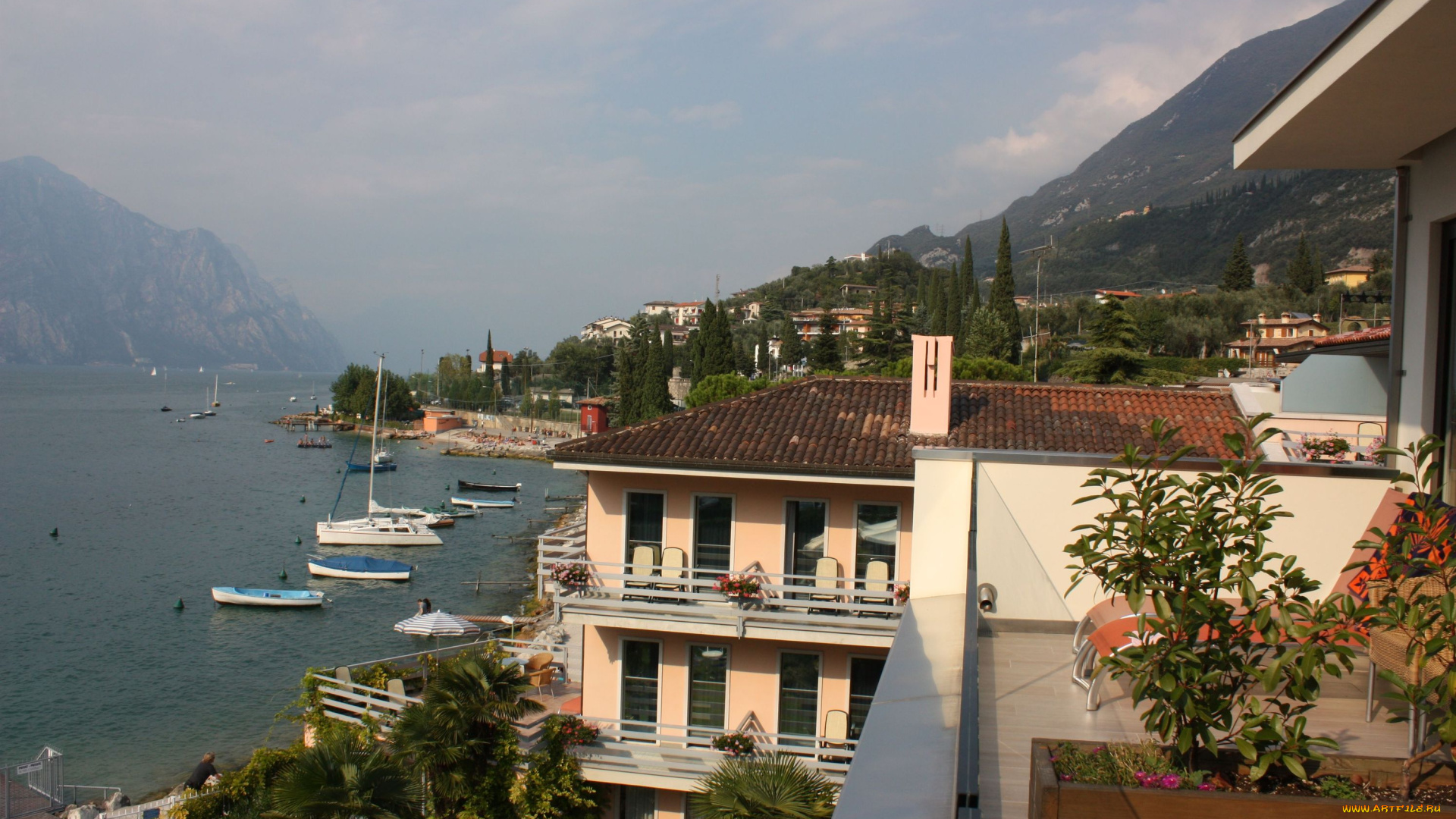 озеро, гарда, города, здания, дома, италия