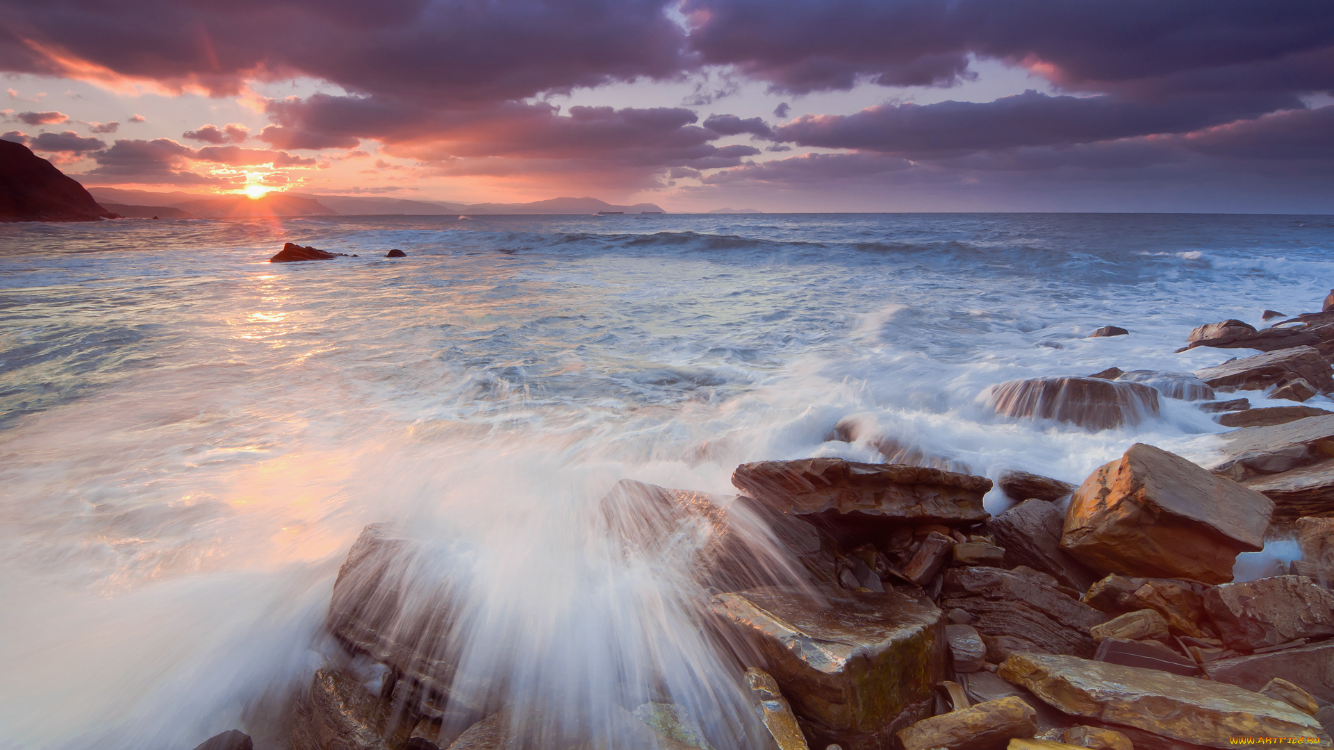 природа, моря, океаны, море, закат, камни