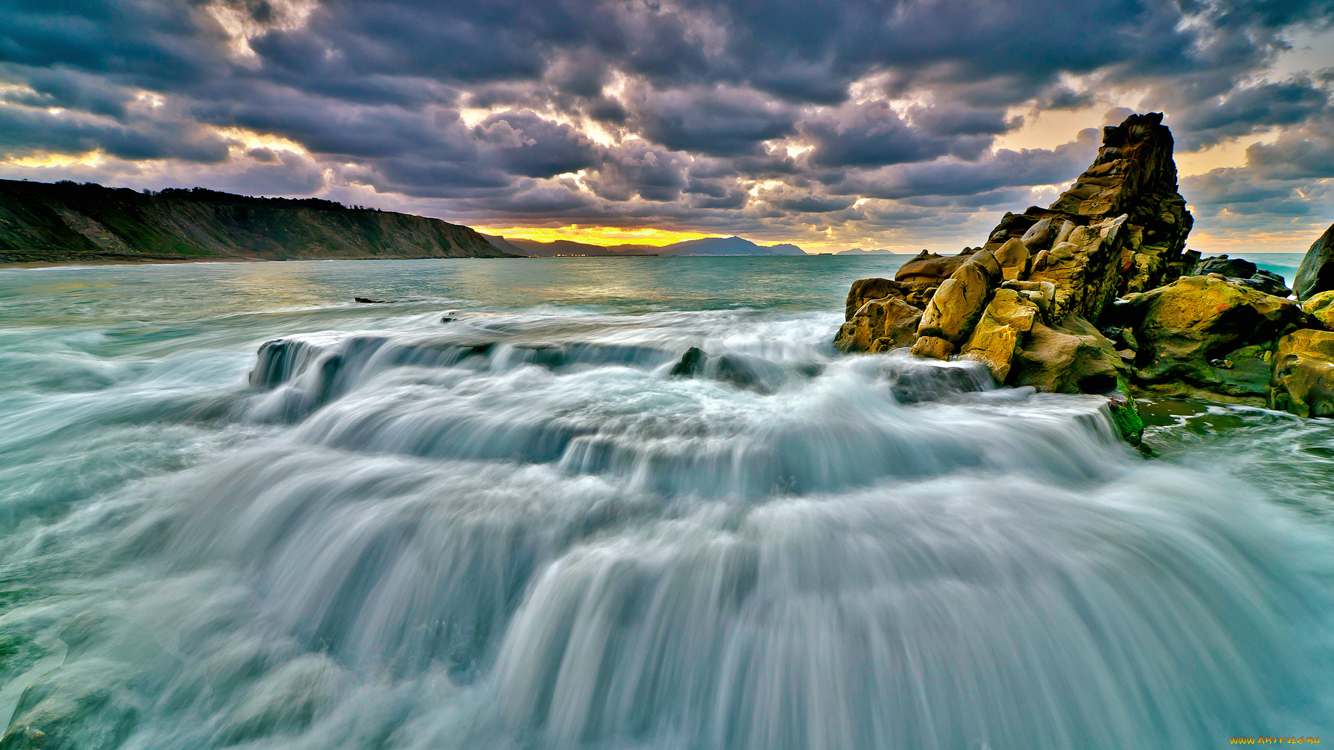 природа, моря, океаны, море, закат, камни