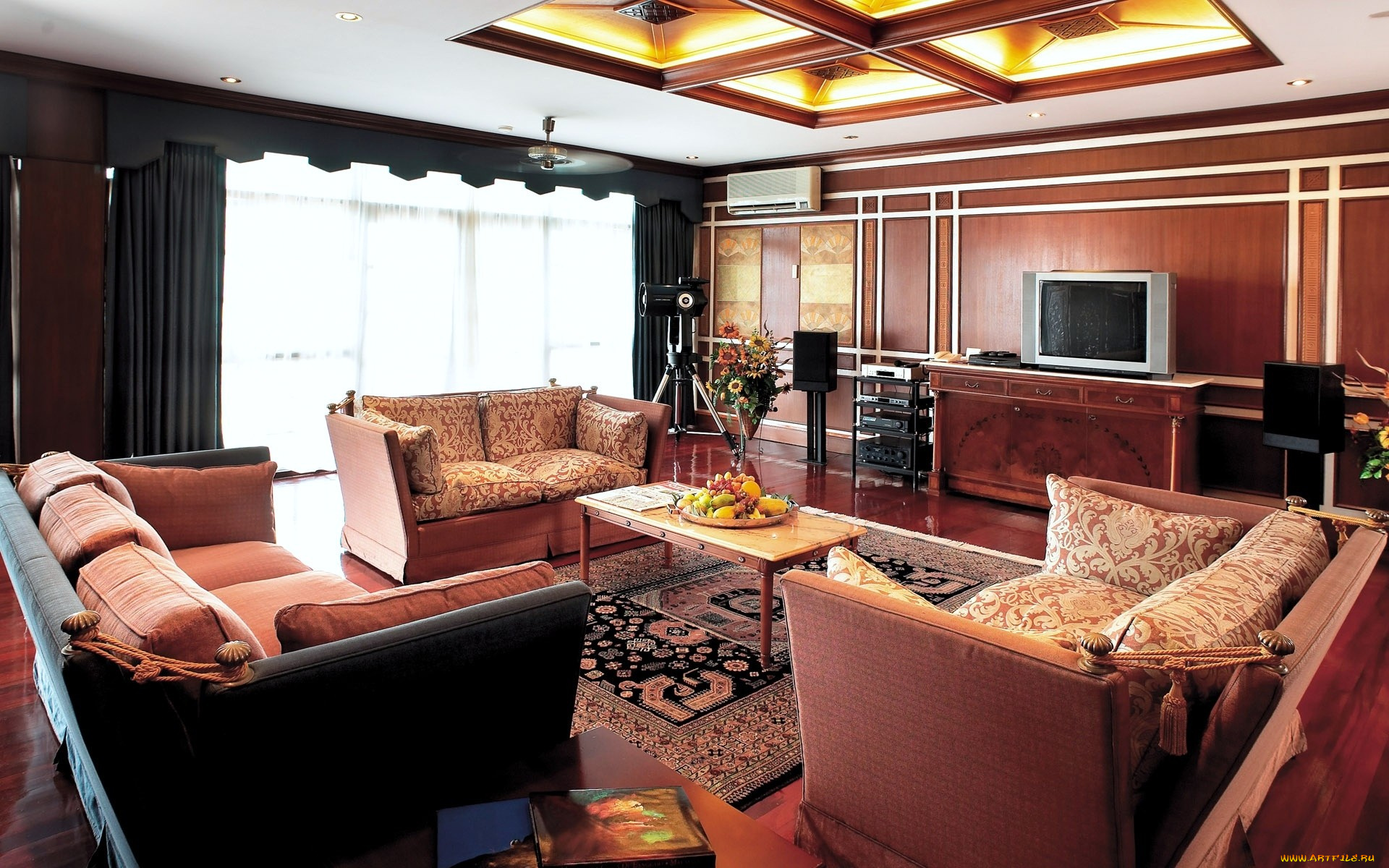 интерьер, гостиная, диван, кресла, столик, телевизор