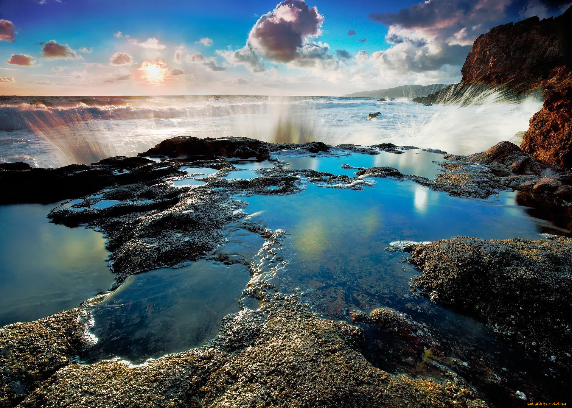 природа, побережье, море, прибой