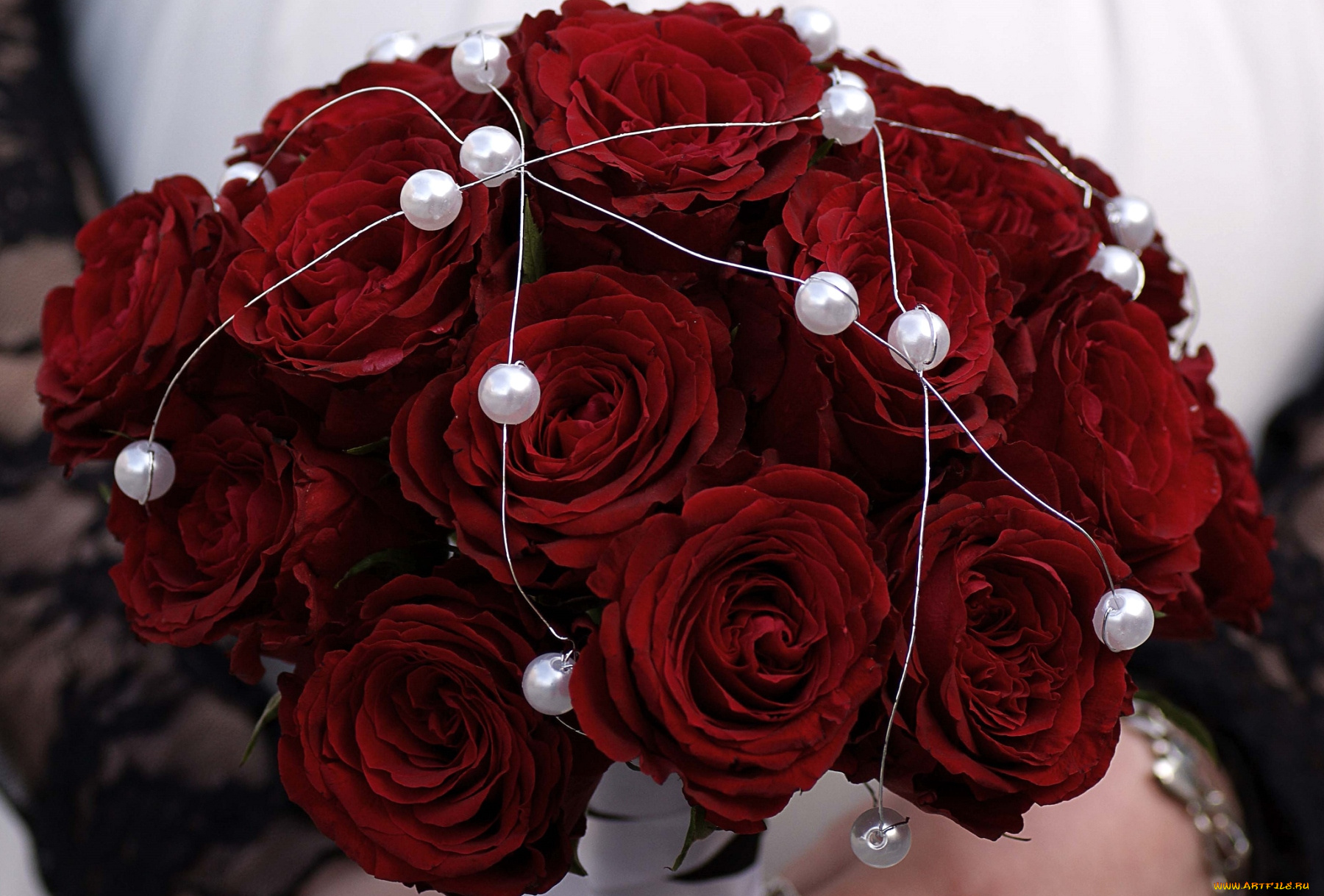 цветы, розы, бусины, бордовый, букет