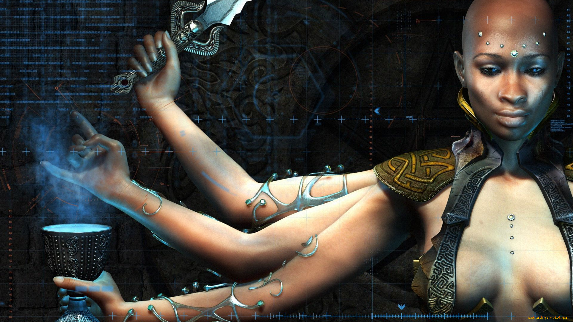 3д, графика, fantasy, фантазия, руки, чаша, лицо