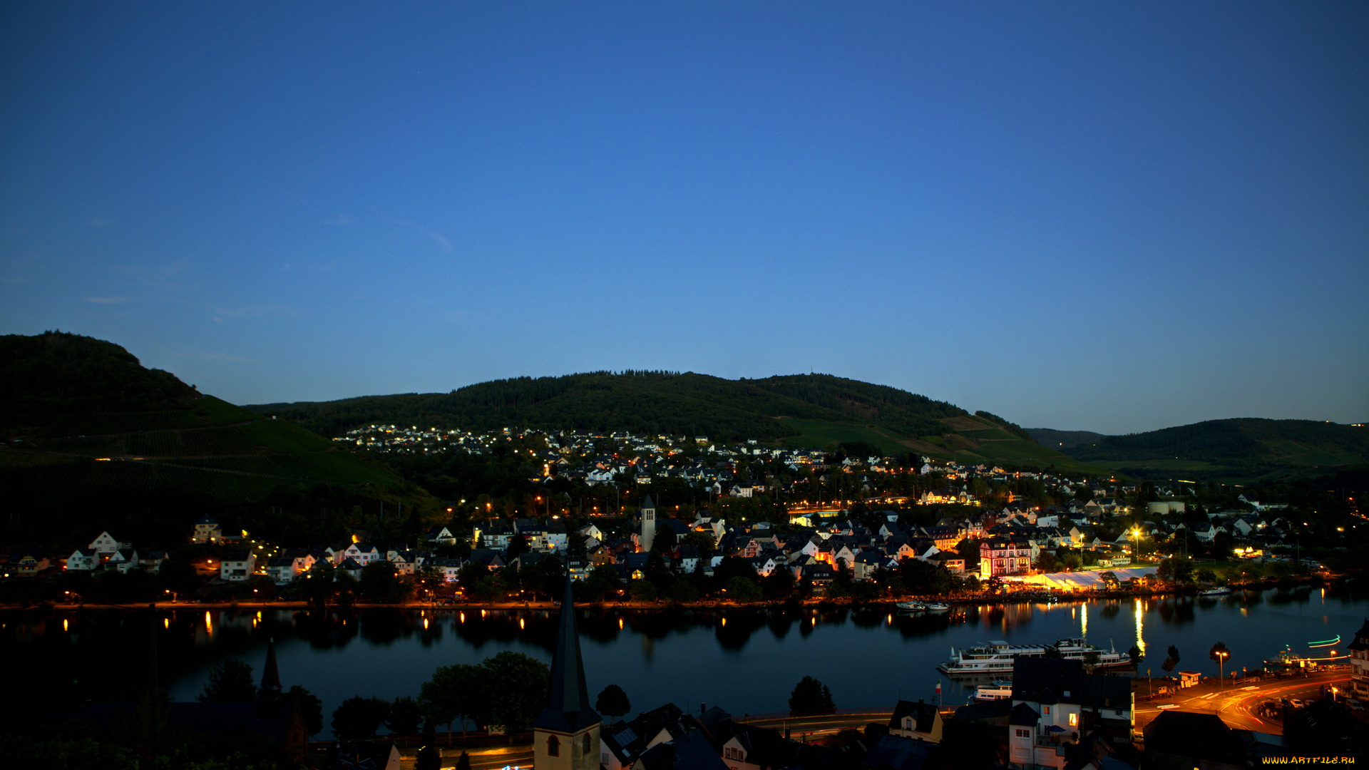 германия, альф, города, огни, ночного, ночь, фонари