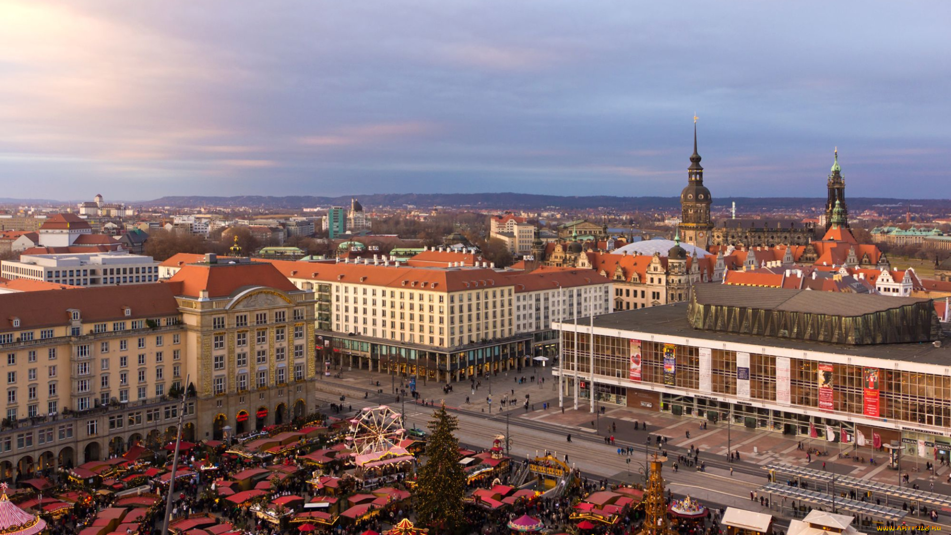 города, дрезден, германия, ярмарка, площадь, дома