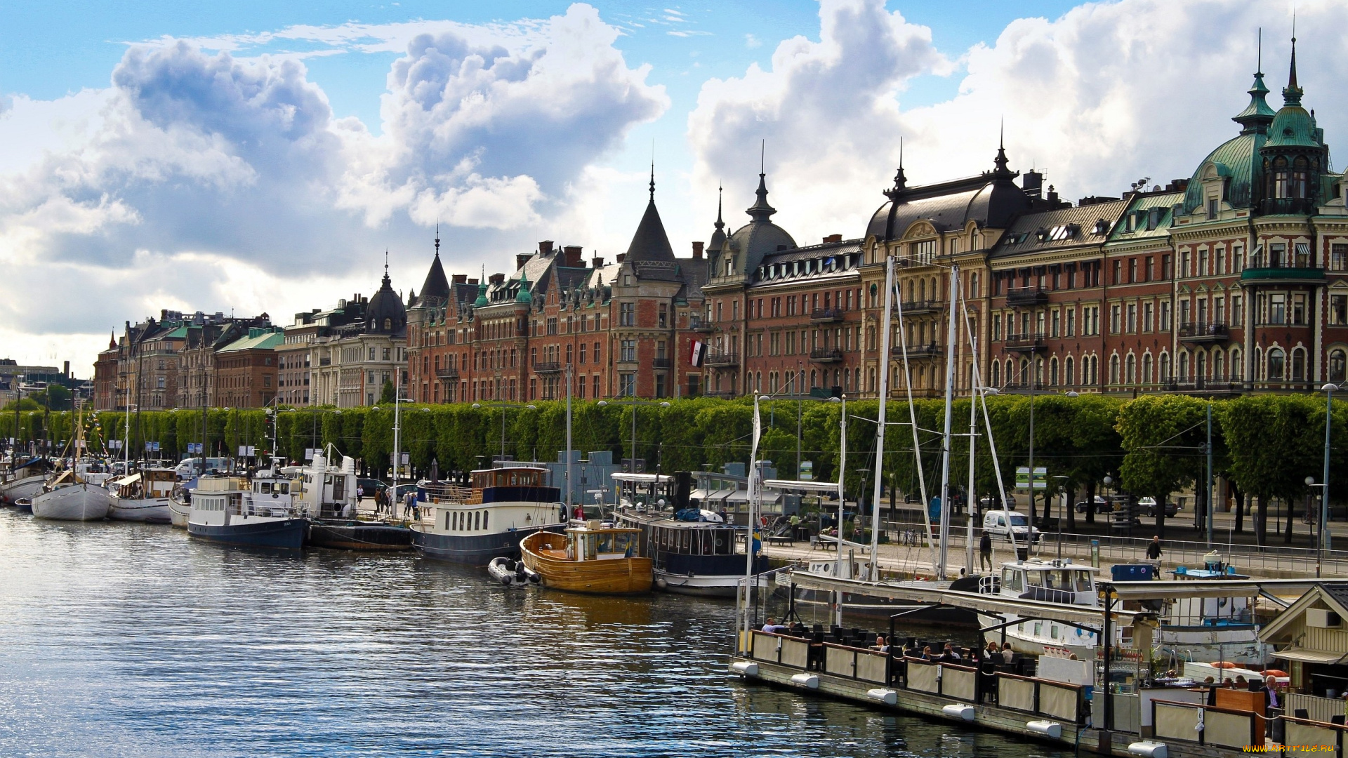 города, стокгольм, швеция, яхты, набережная, дома, вода