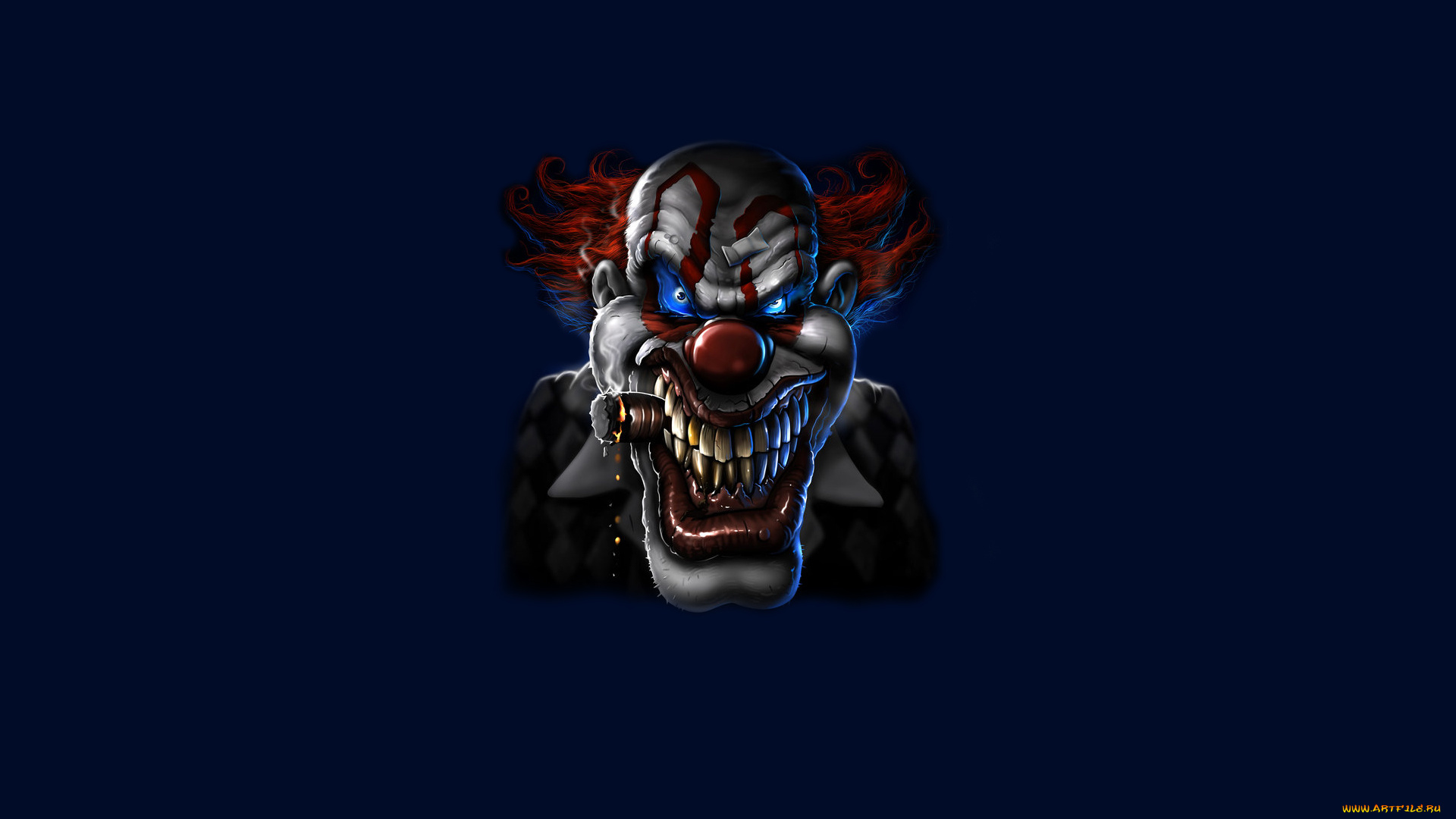 клоун, рисованные, комиксы, голова, улыбка, сигарета, синий, clown