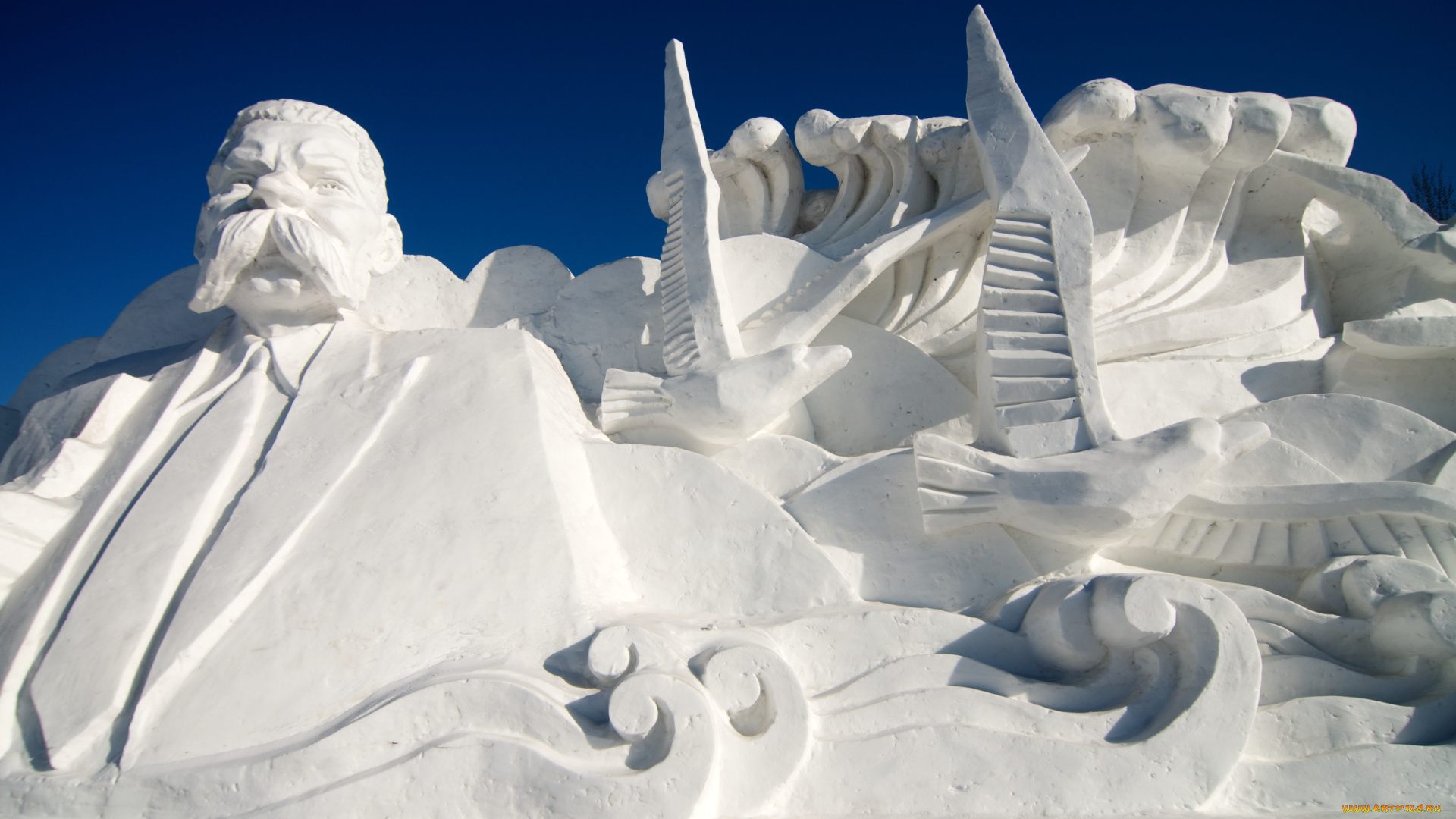 разное, фигуры, из, песка, льда, снега, лес, осень, растение