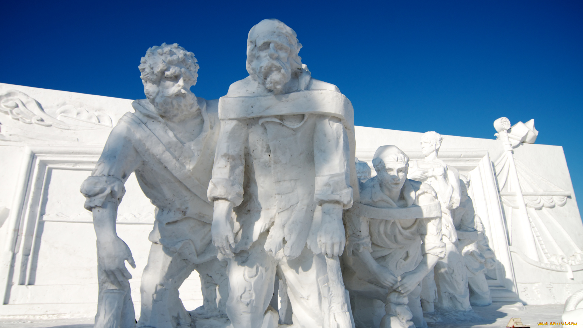 разное, фигуры, из, песка, льда, снега, осень, лес, растение