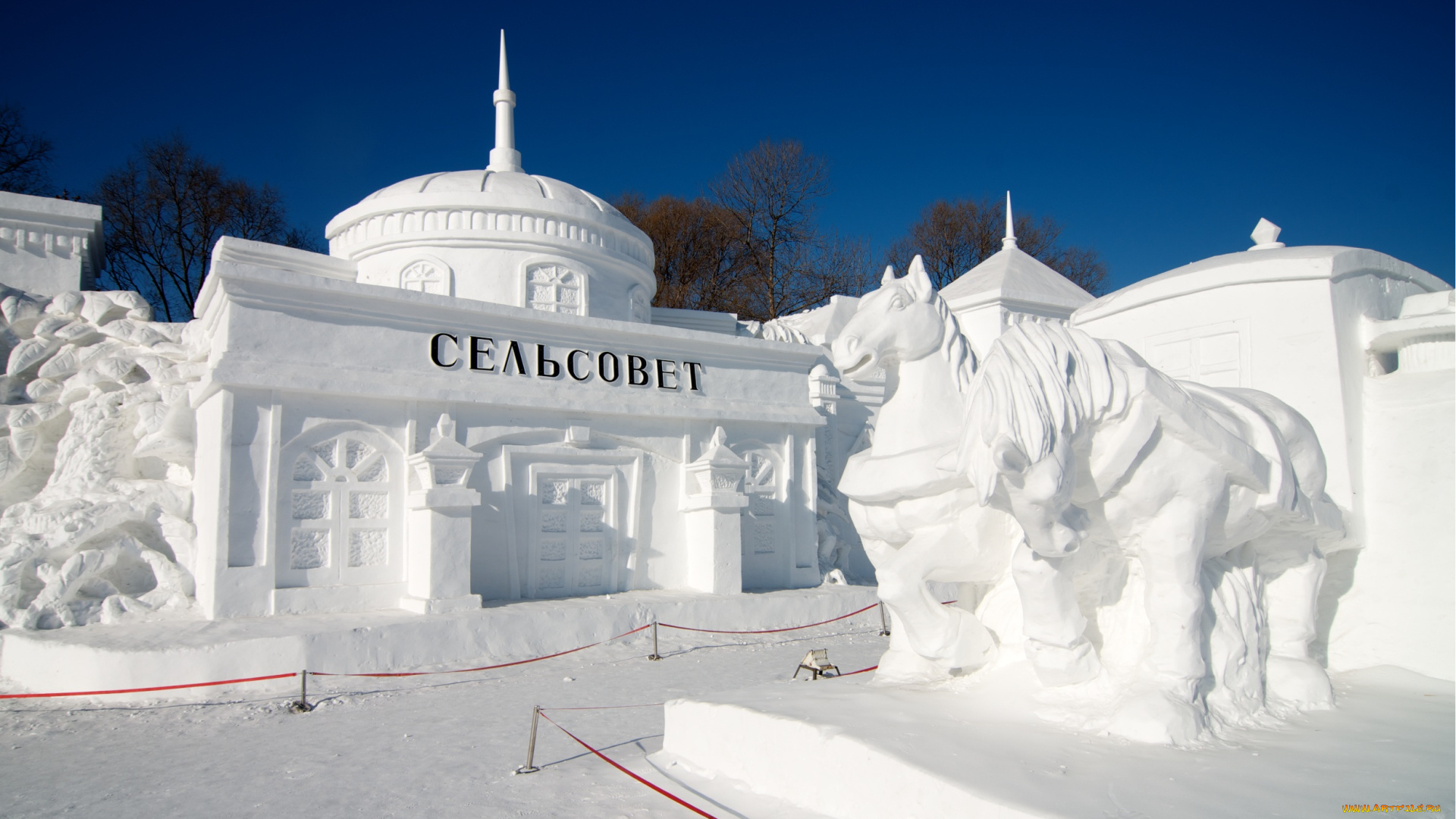 разное, фигуры, из, песка, льда, снега, зима, снег