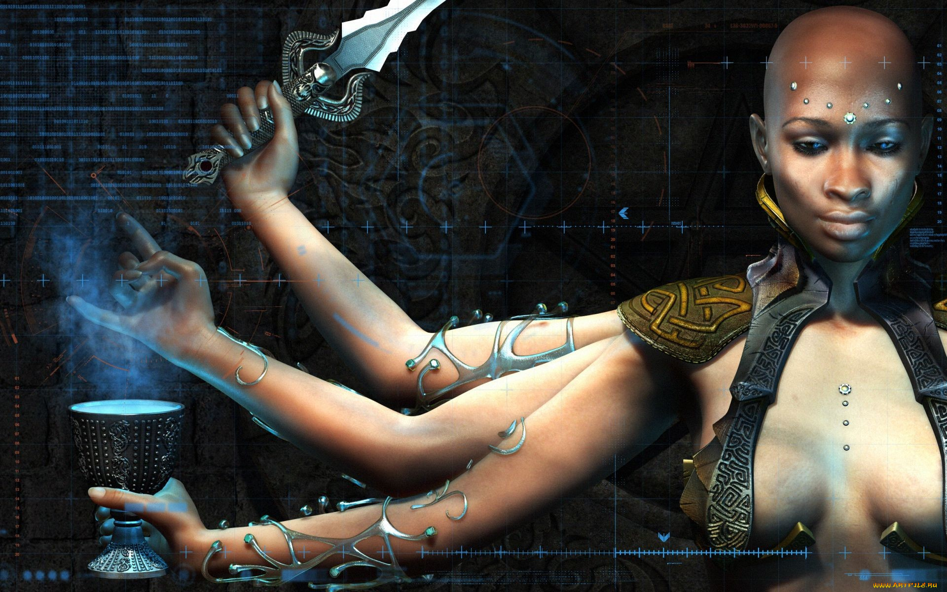 3д, графика, fantasy, фантазия, руки, чаша, лицо