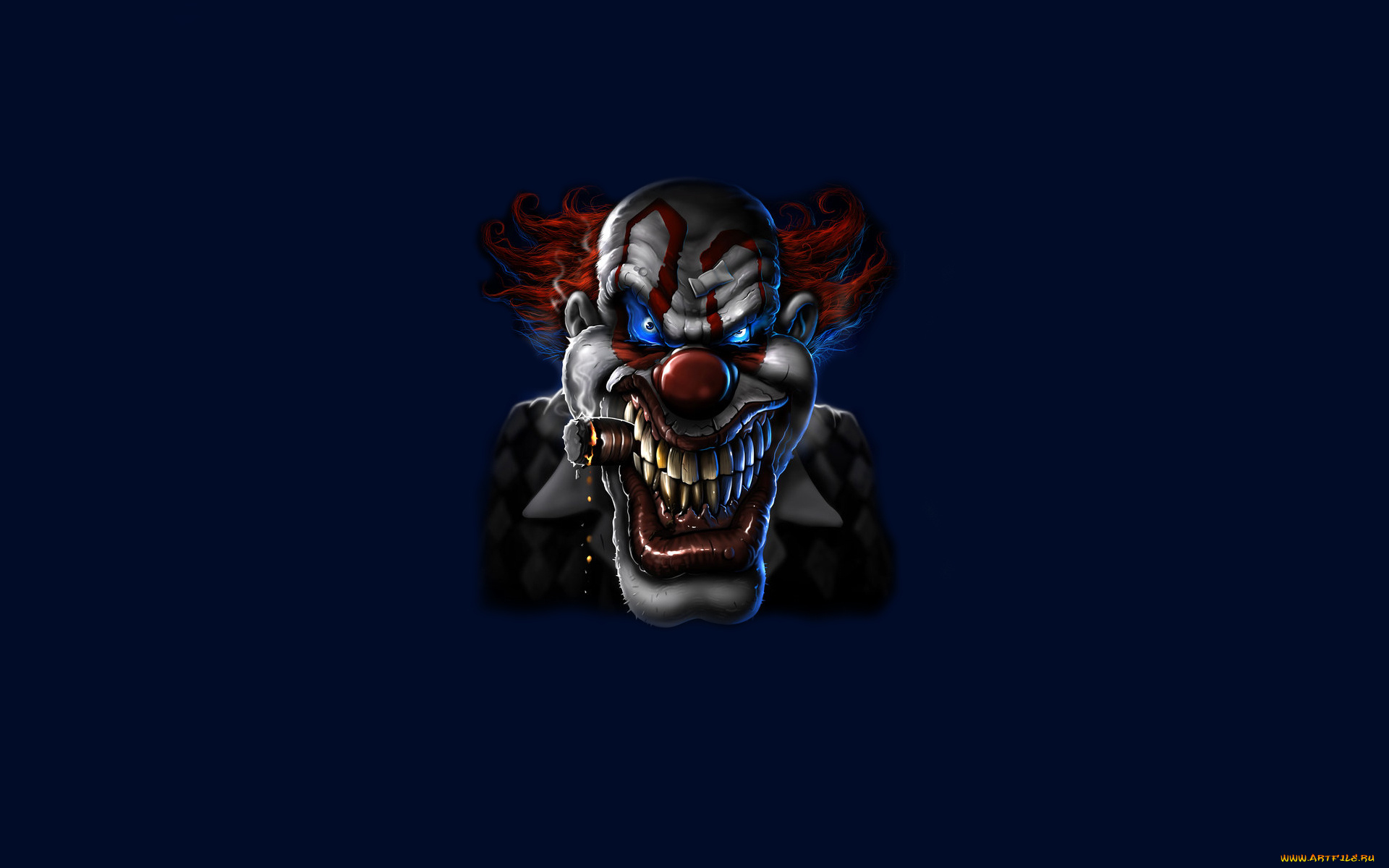 клоун, рисованные, комиксы, голова, улыбка, сигарета, синий, clown