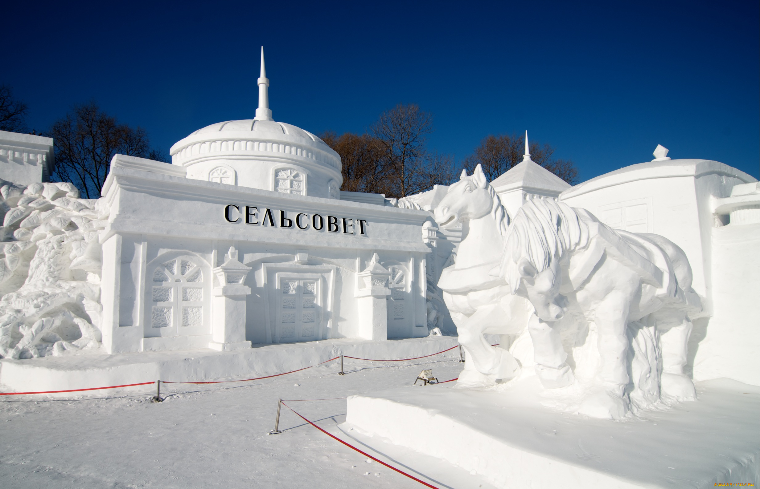 разное, фигуры, из, песка, льда, снега, зима, снег