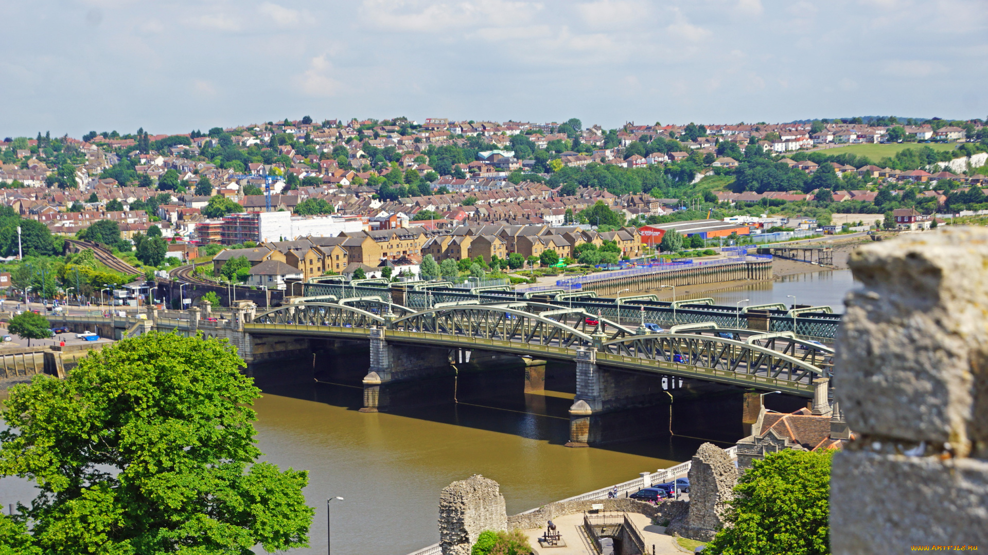 англия, рочестер, города, панорамы, река, дома, мост