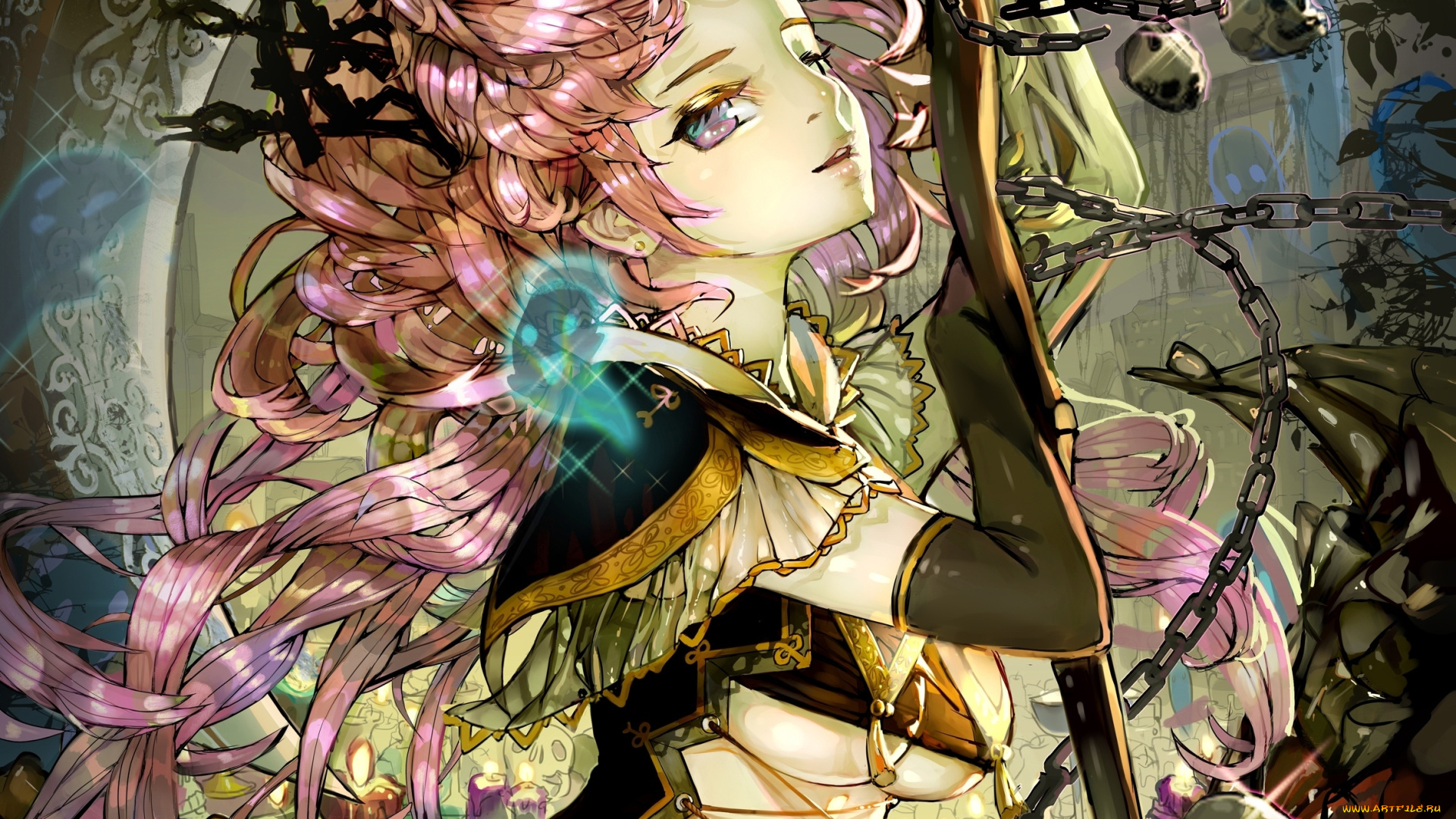 аниме, angels, demons, корсет, череп, цепь