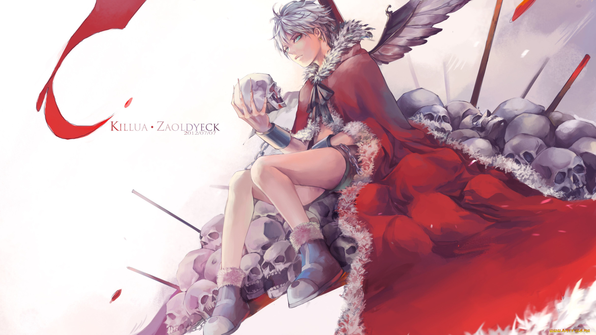 аниме, angels, demons, мантия, крыло, черепа