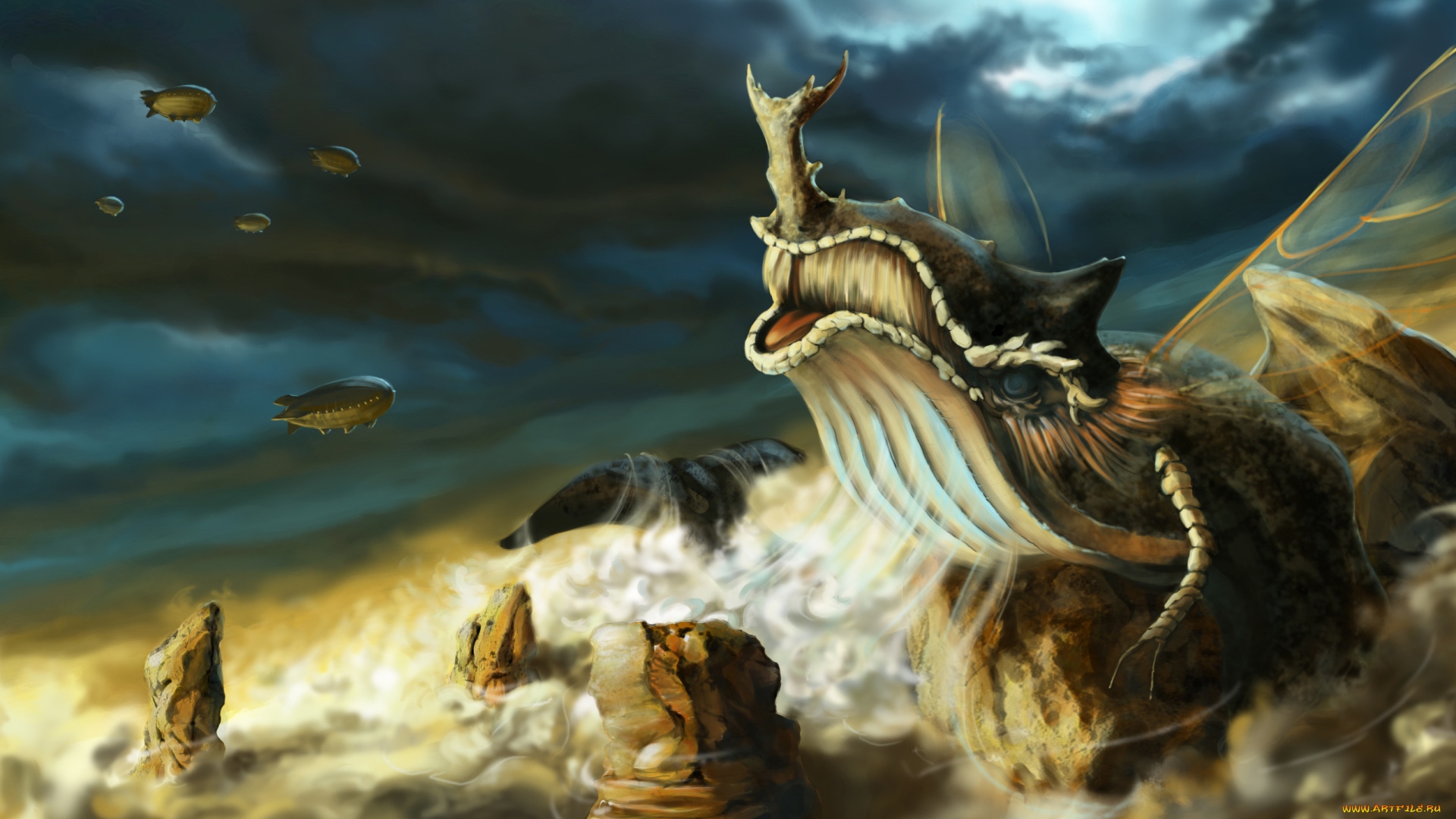 фэнтези, существа, дирижабль