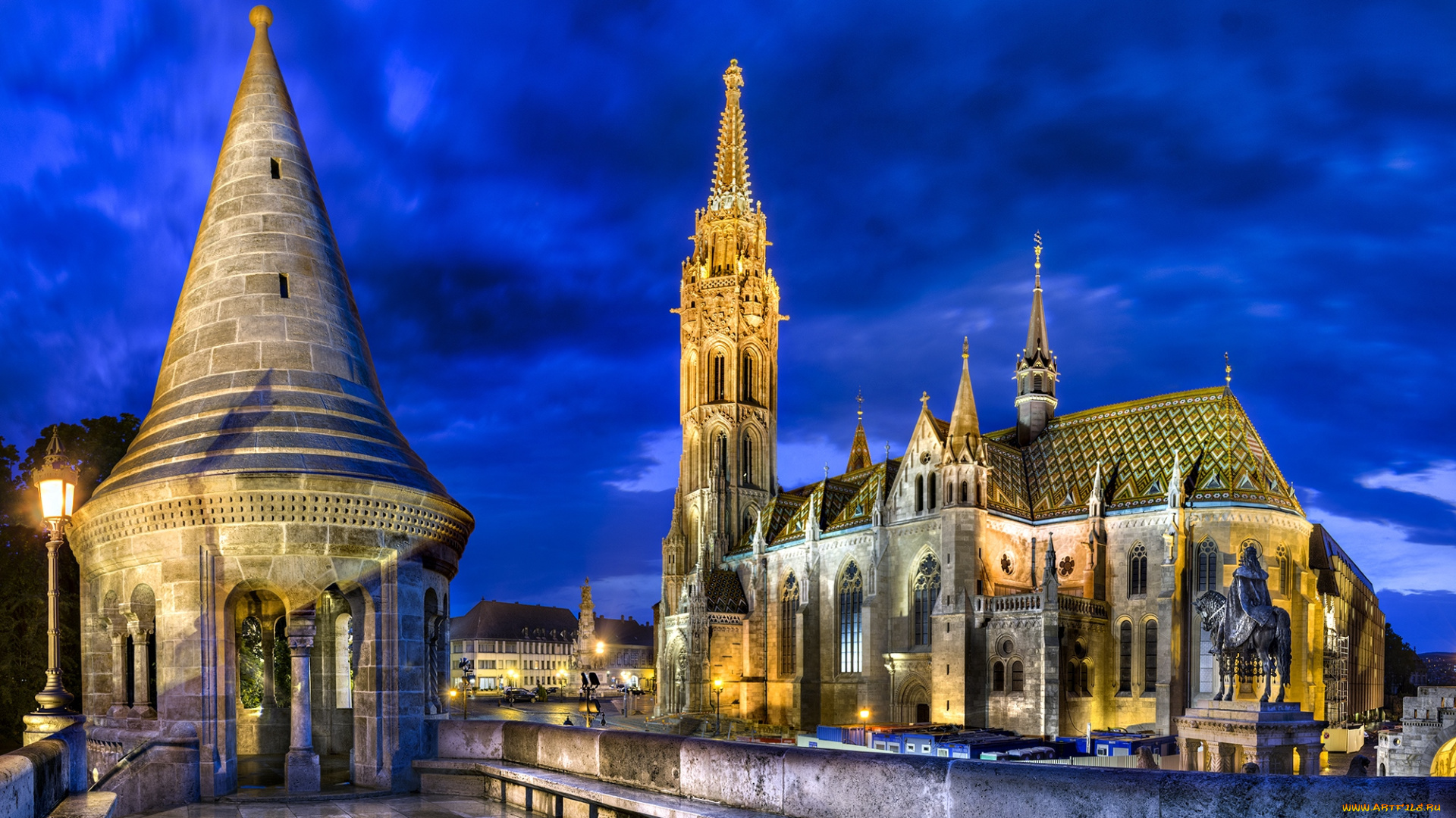 города, будапешт, венгрия, ночь, собор, памятник