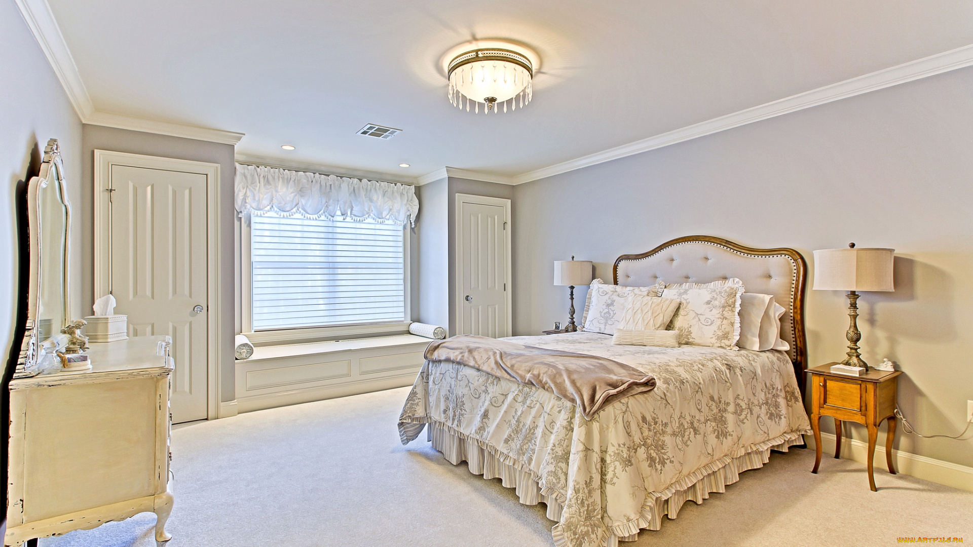 интерьер, спальня, комод, кровать, окно