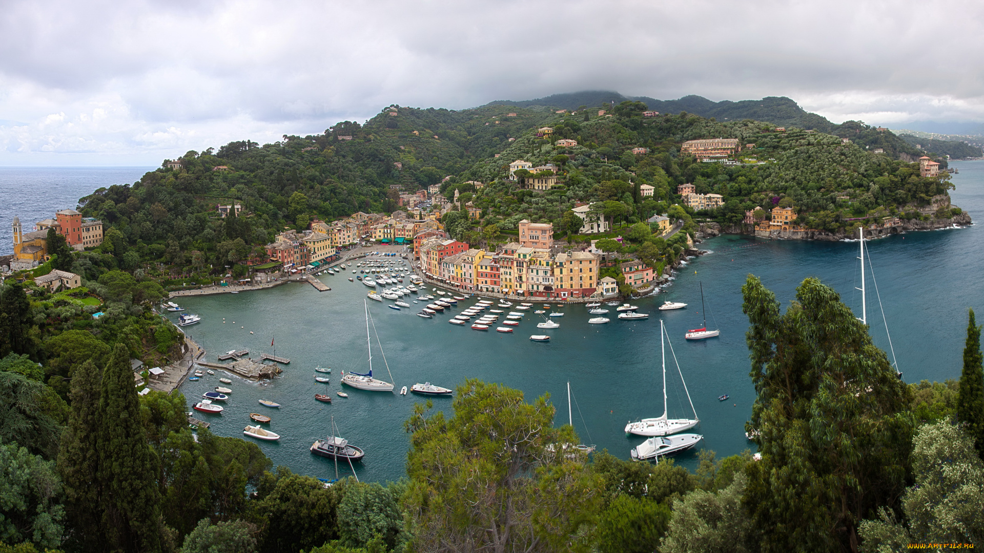 italy, portofino, города, амальфийское, лигурийское, побережье, италия, панорама, море, дома