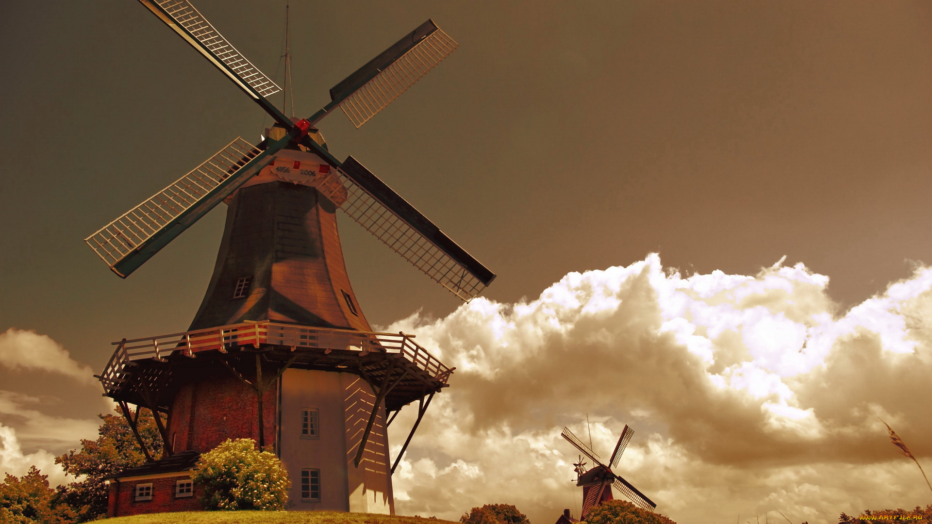 разное, мельницы, облака