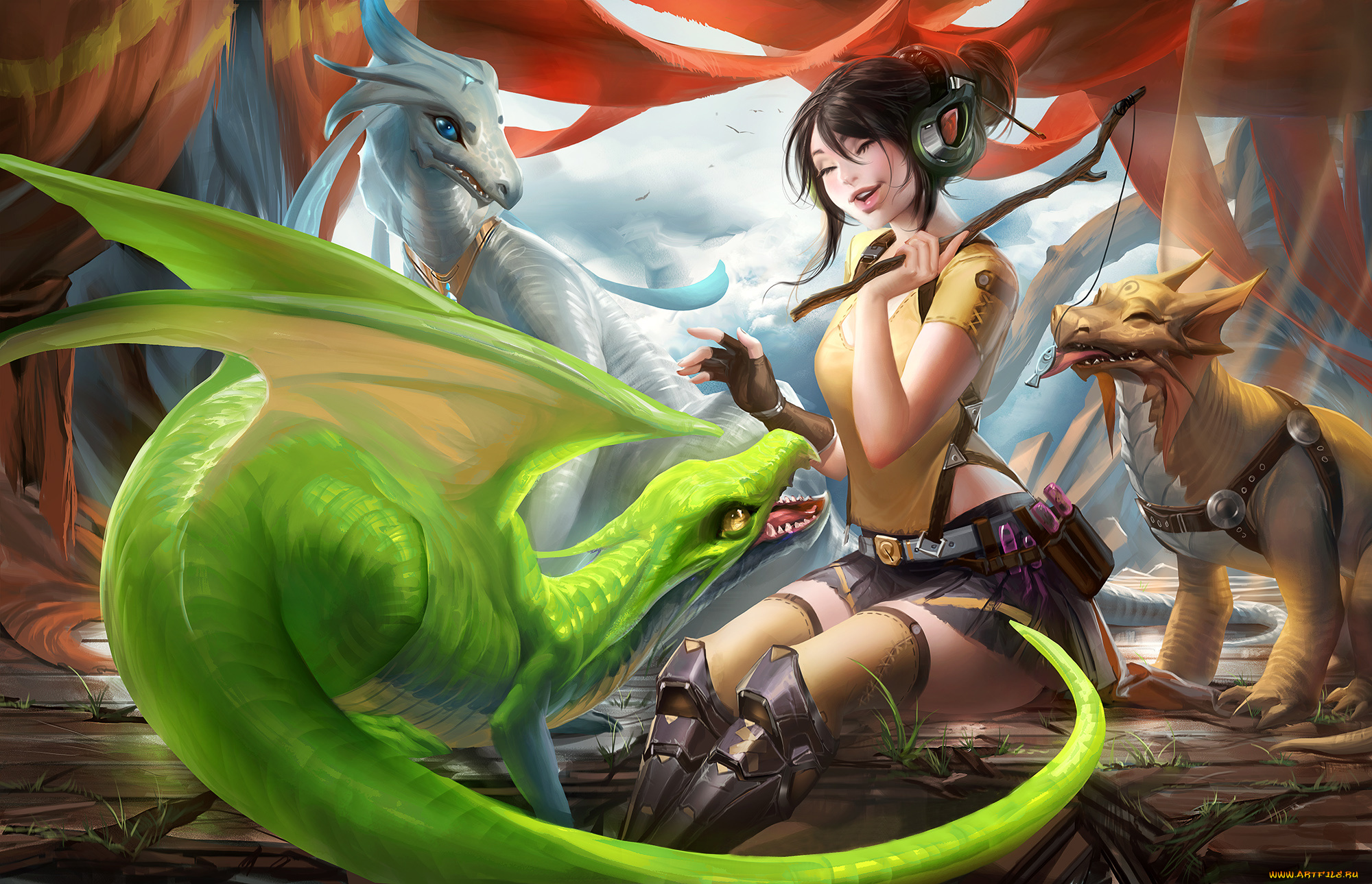 фэнтези, красавицы, чудовища, девушка, драконы, удочка