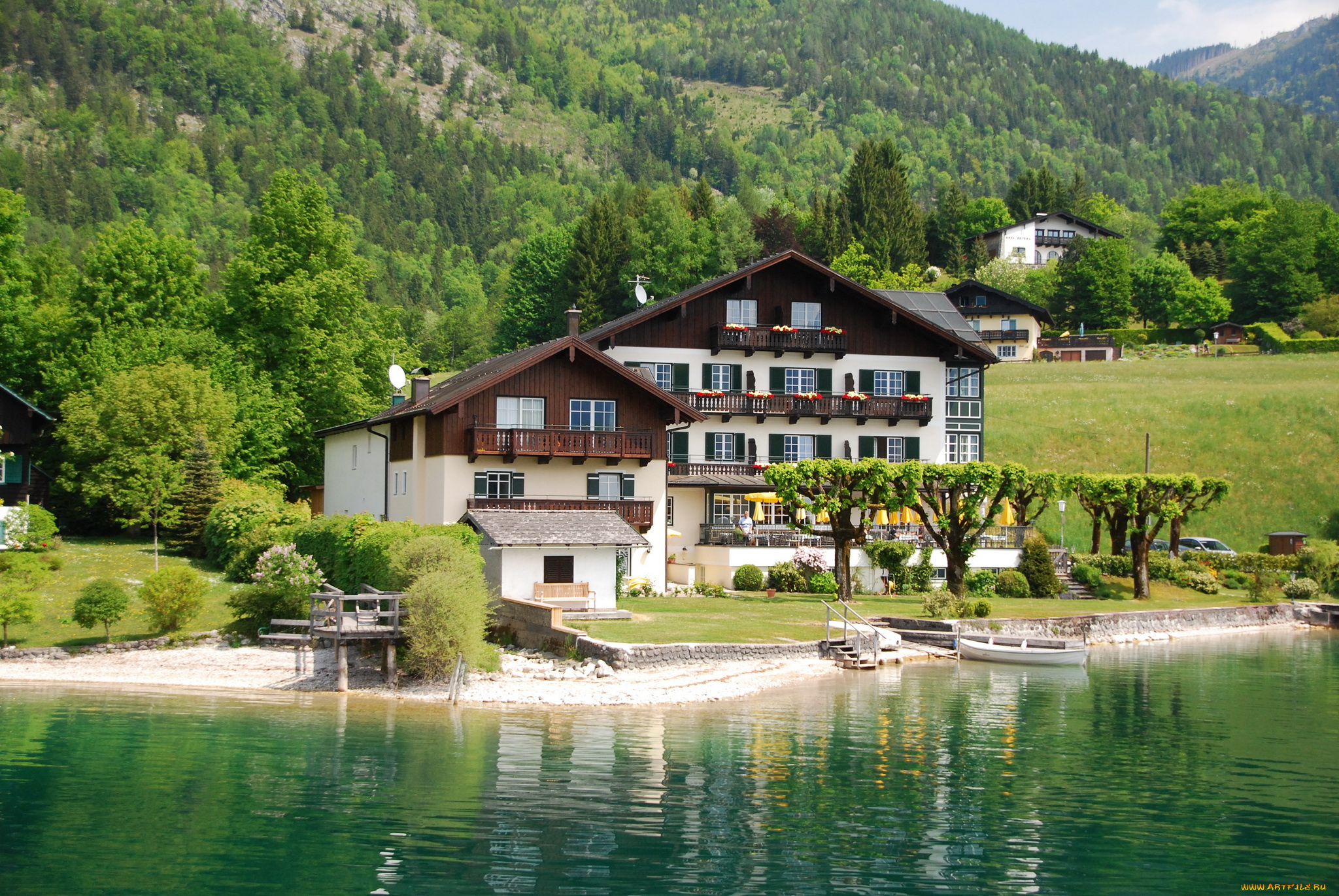 austria, wolfgangsee, города, пейзажи, озеро, дома, ландшафт
