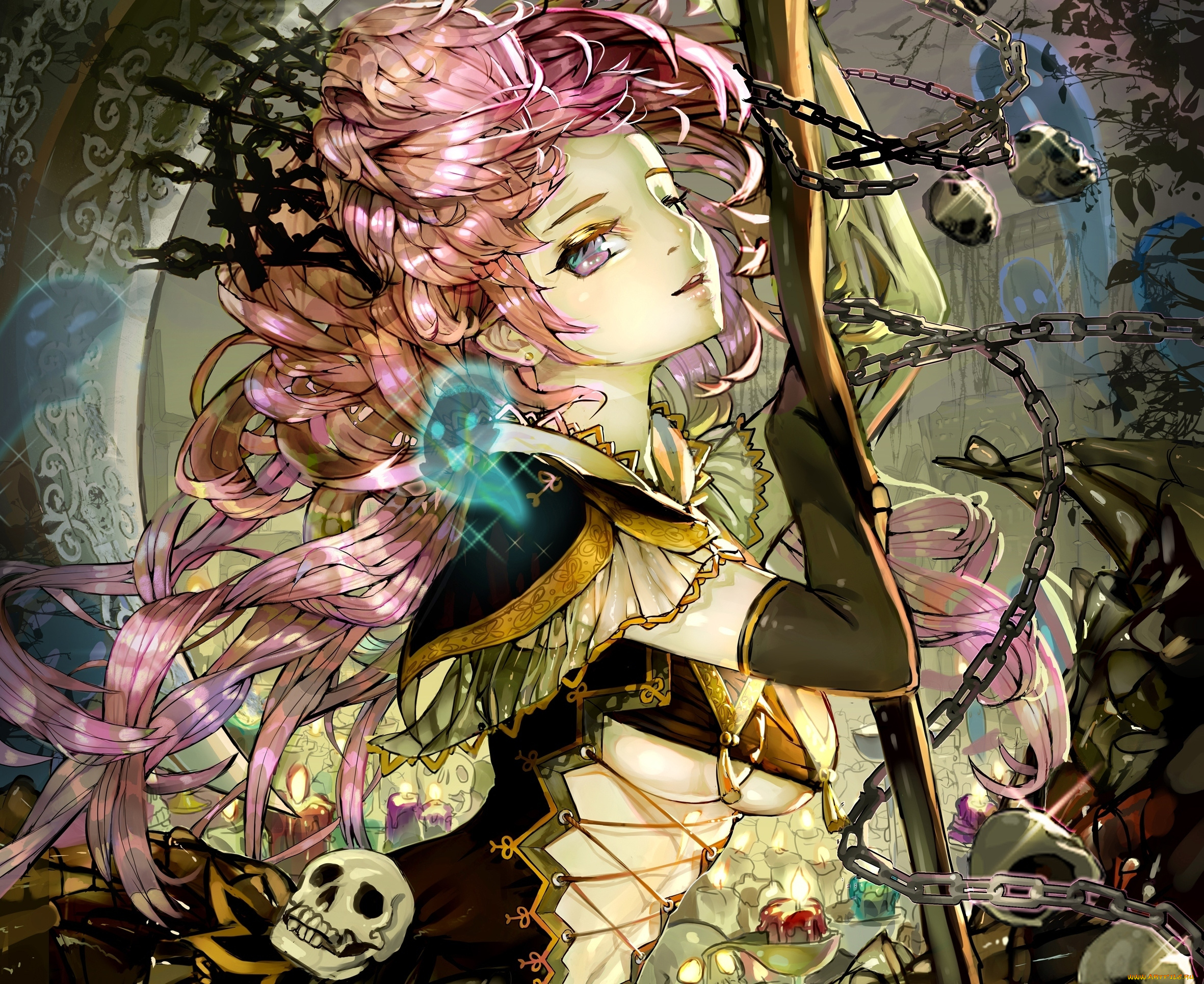 аниме, angels, demons, корсет, череп, цепь