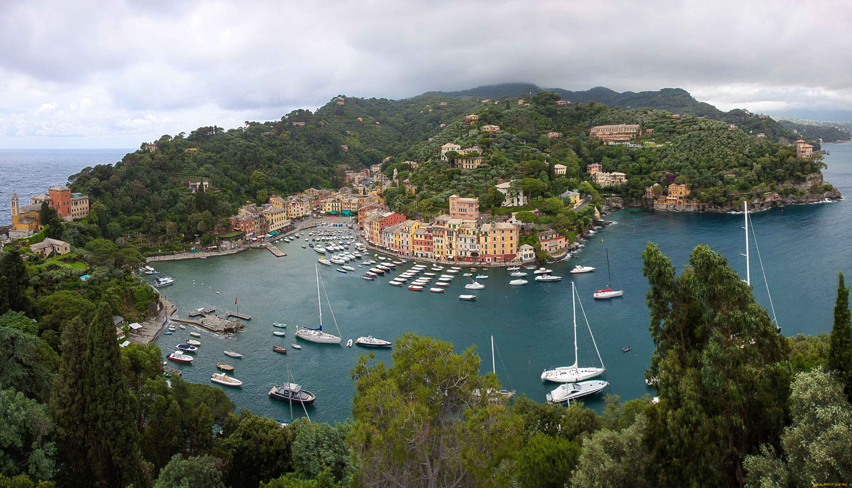 italy, portofino, города, амальфийское, лигурийское, побережье, италия, панорама, море, дома