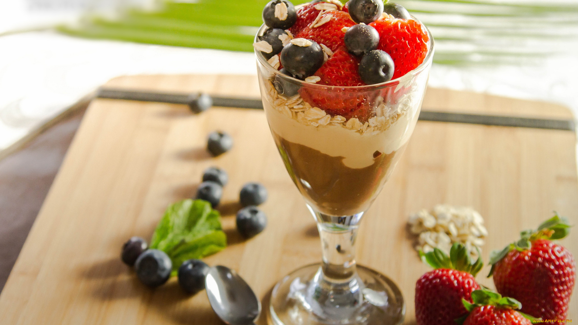 еда, мороженое, , десерты, ложка, мята, йогурт, фрукты, десерт