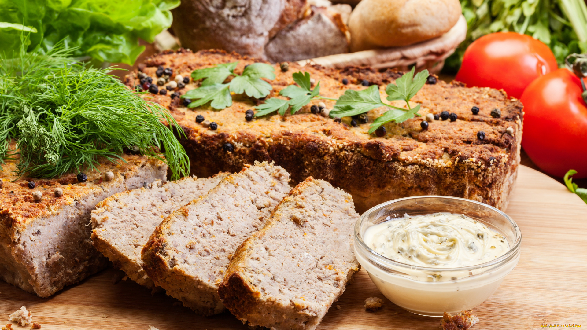 еда, мясные, блюда, зелень, соус, запеченное, мясо