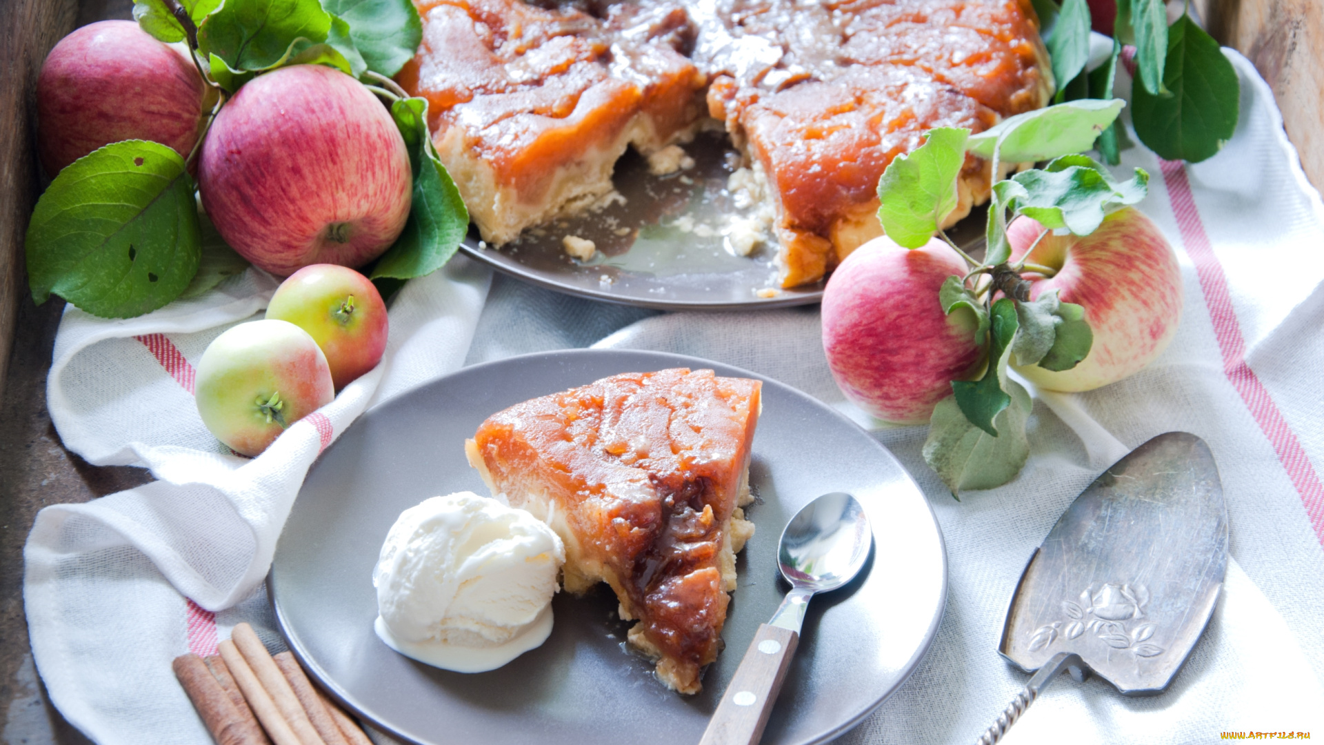 еда, пироги, мороженое, корица, яблоки