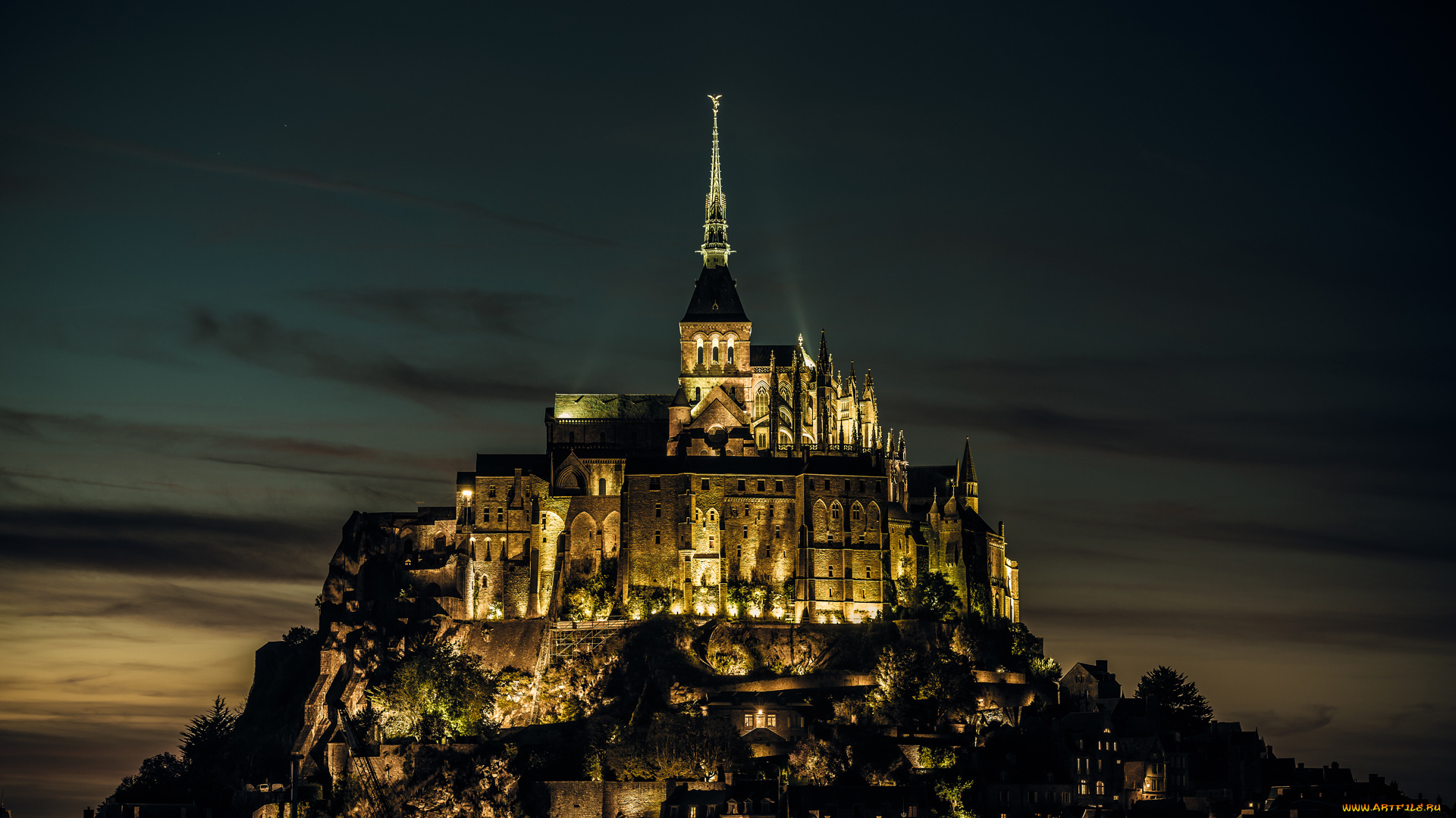 города, крепость, мон-сен-мишель, , франция, замок, mont, saint-michel, normandy, island, крепость, castle, вечер, огни, нормандия, свет, мон-сен-мишель, france, david, w, photography