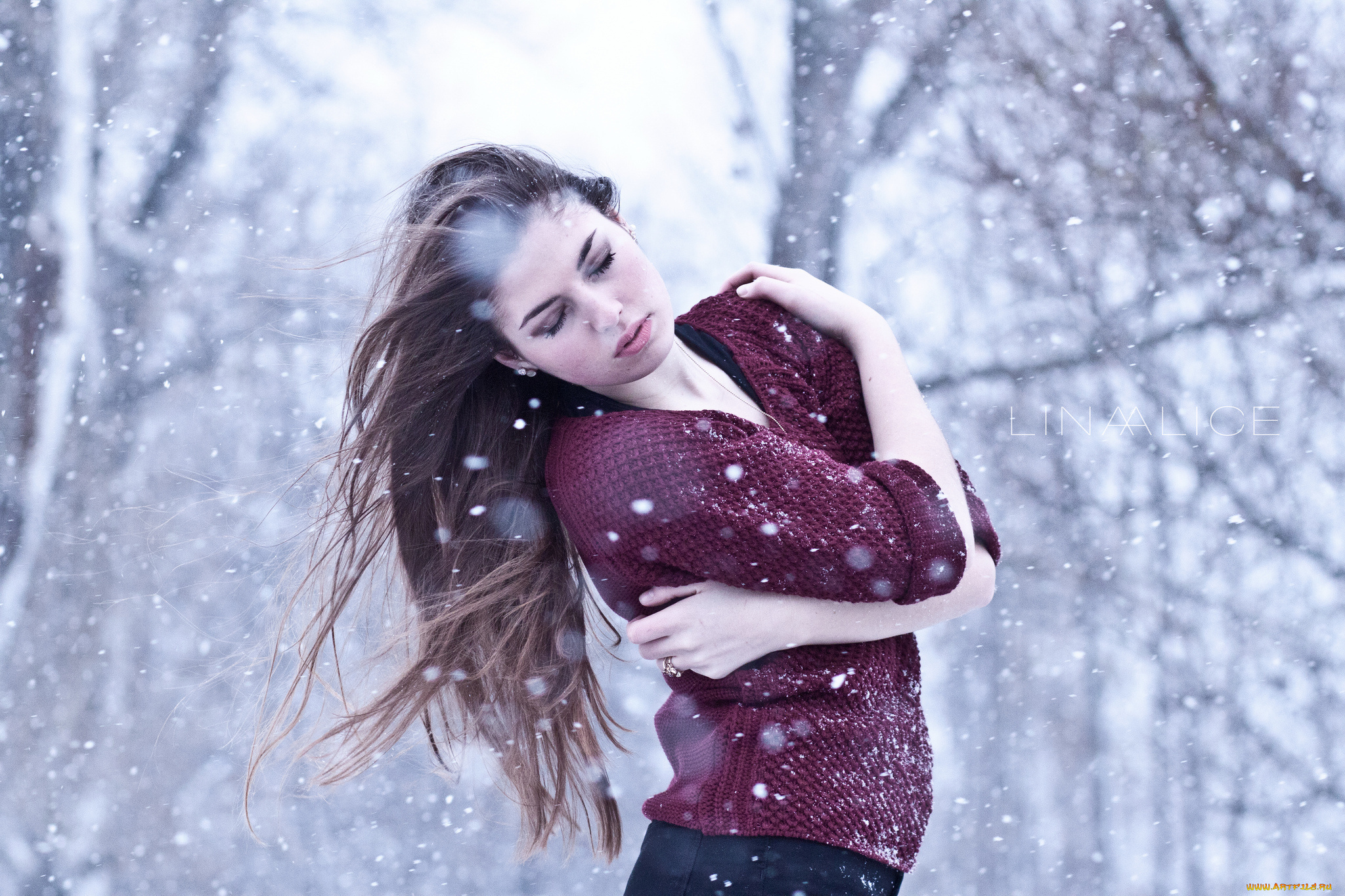 девушки, -unsort, , брюнетки, , шатенки, снег, зима, лина, элис, девушка