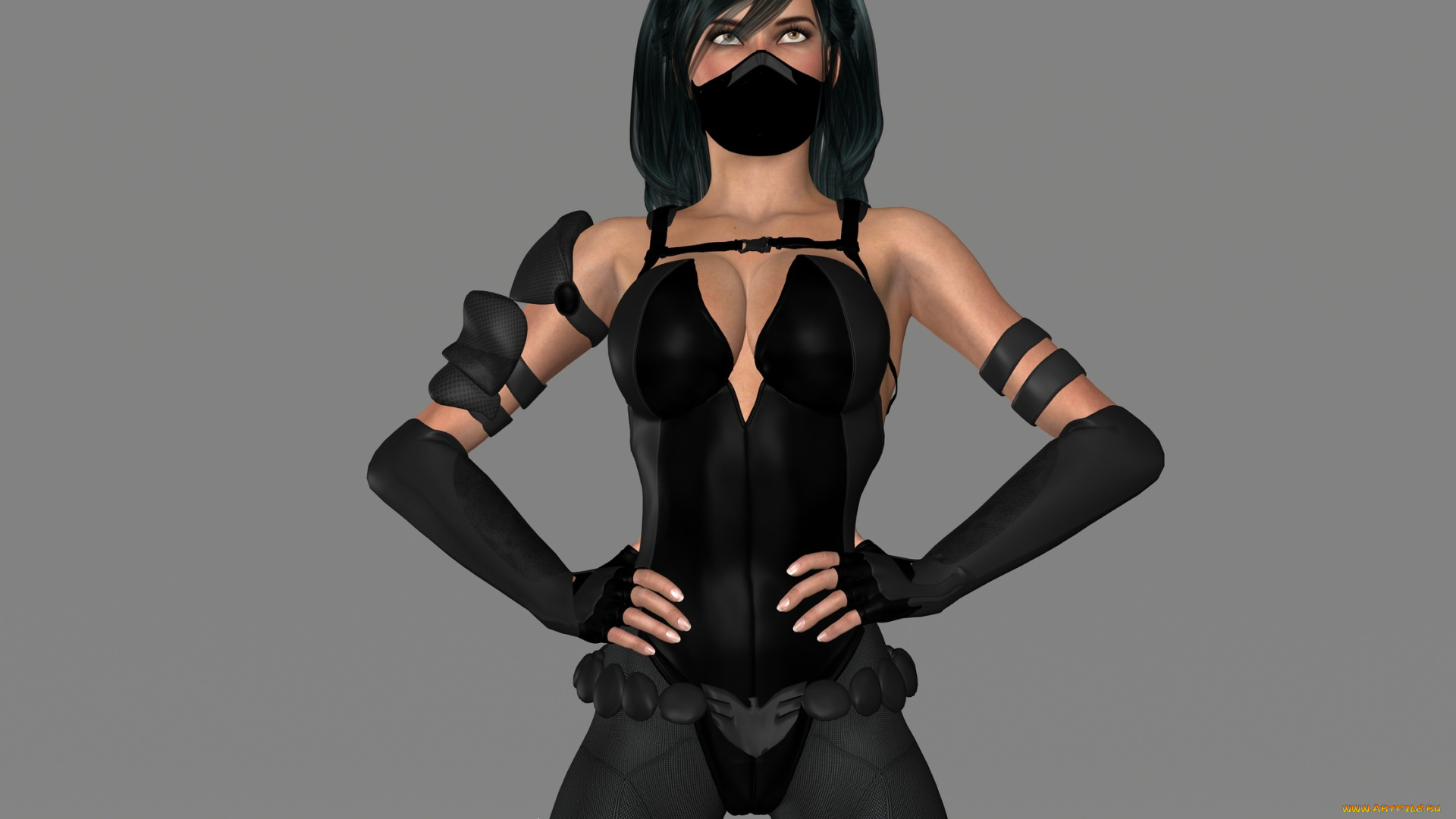 3д, графика, фантазия, , fantasy, девушка, ниндзя, фон, взгляд