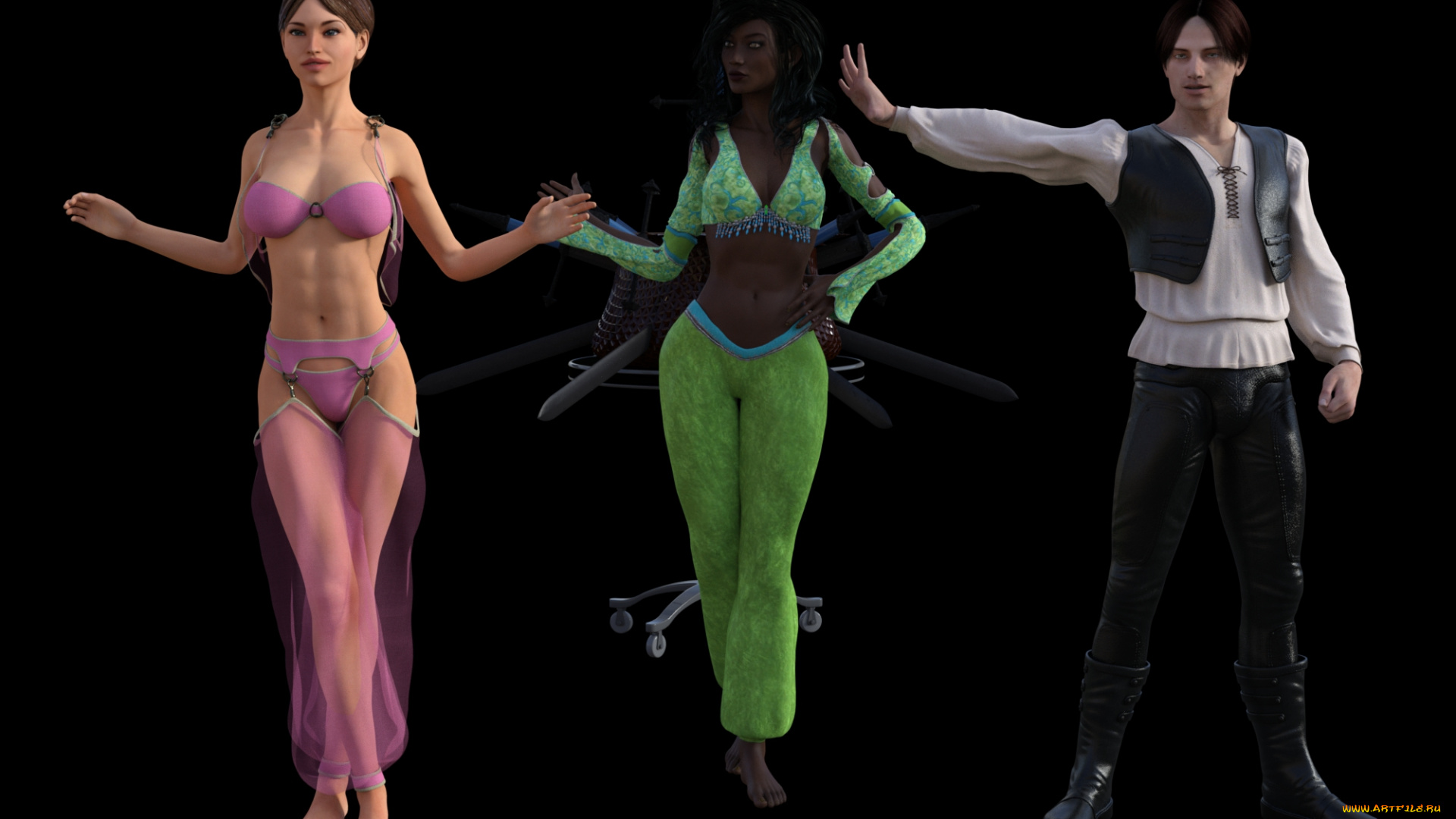 3д, графика, люди, , people, иллюзионисткы, фон, взгляд, девушки