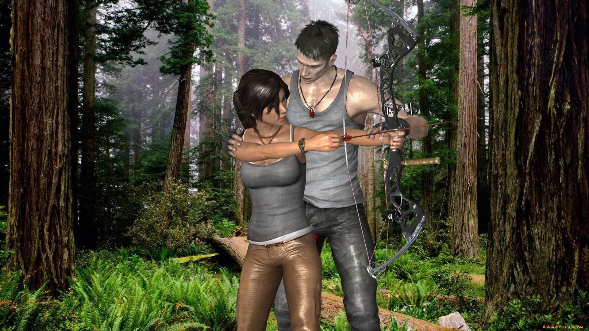 3д, графика, люди, , people, лук, фон, парень, взгляд, девушка