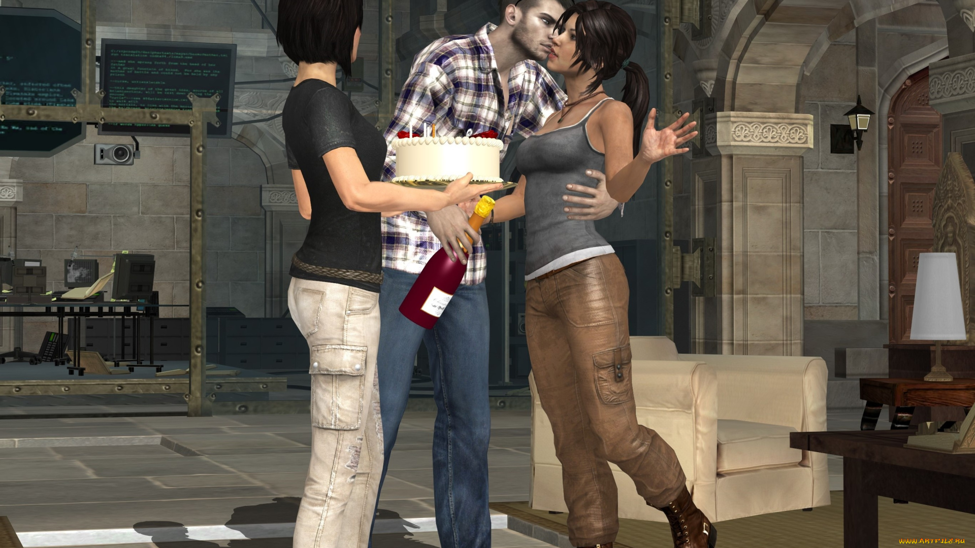 3д, графика, люди, , people, праздник, парень, фон, взгляд, девушки