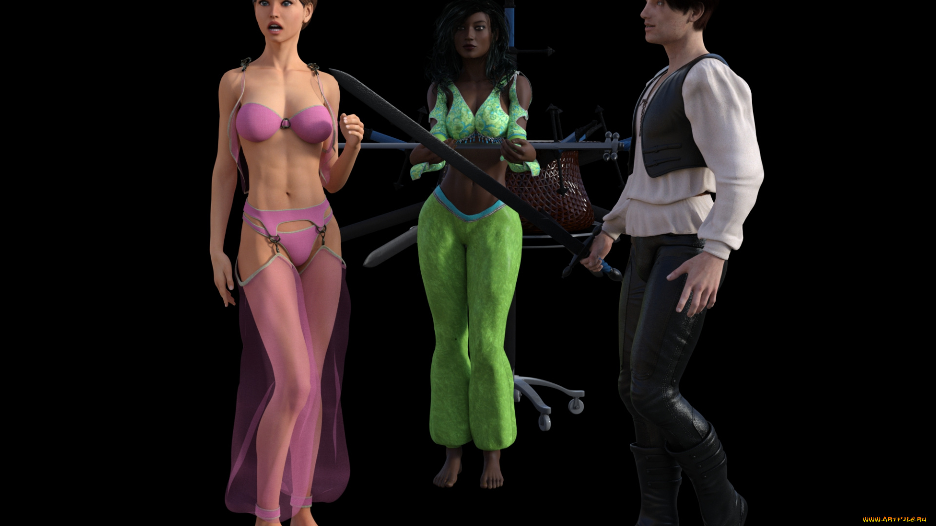 3д, графика, люди, , people, взгляд, фон, девушки, иллюзионисткы