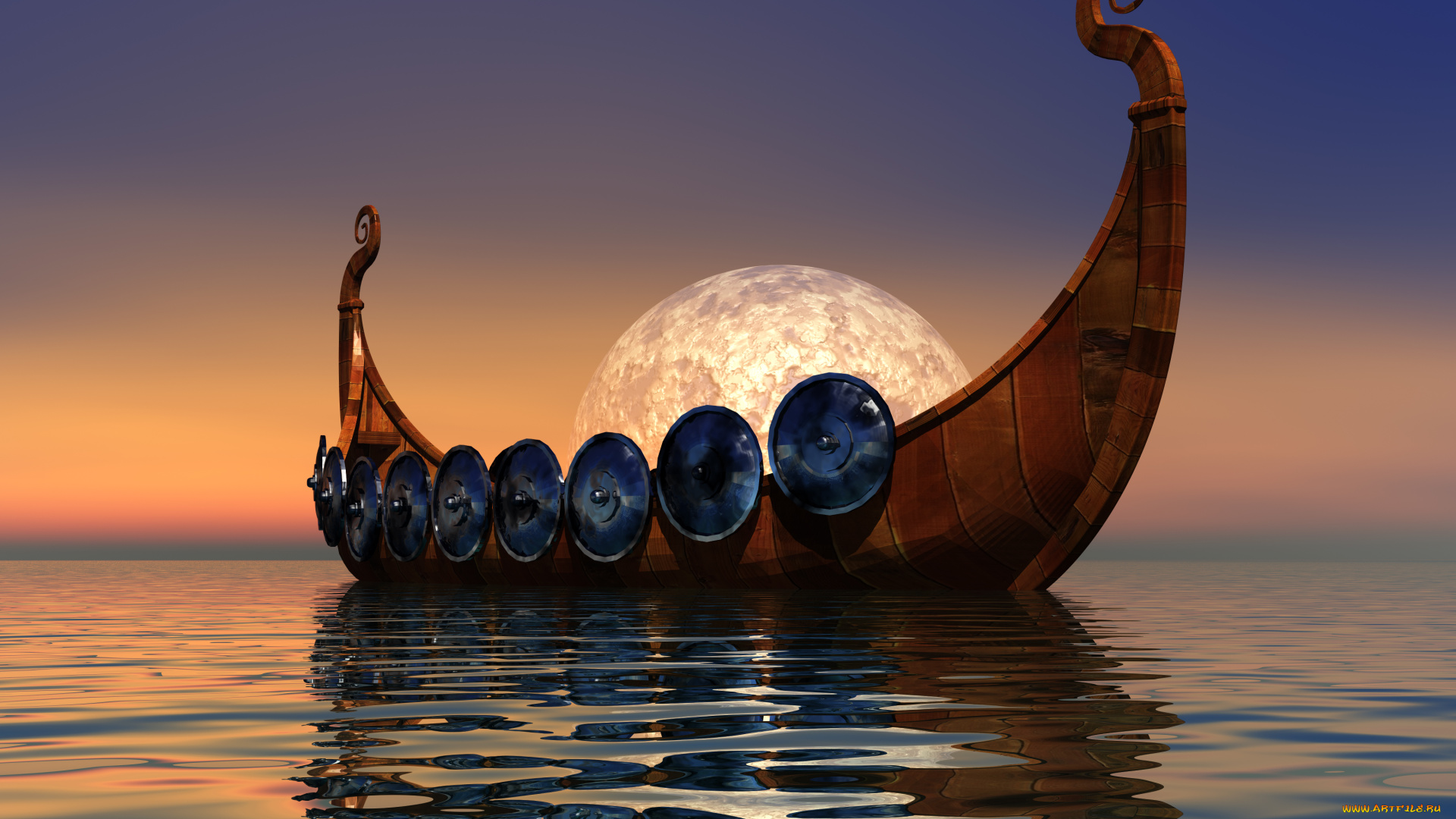 3д, графика, море, , sea, небо, викингов, корабль, море