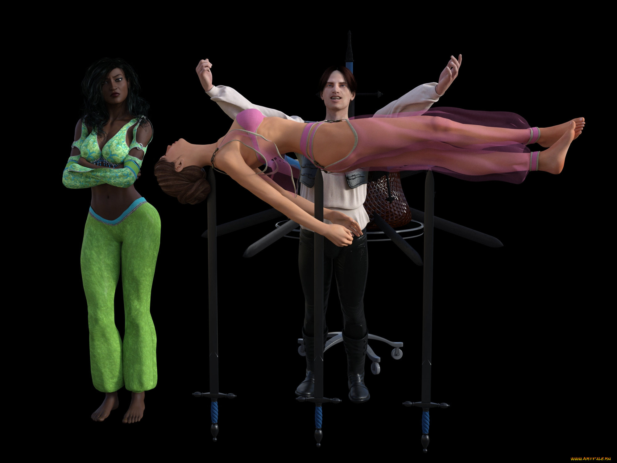 3д, графика, люди, , people, иллюзионисткы, фон, взгляд, девушки