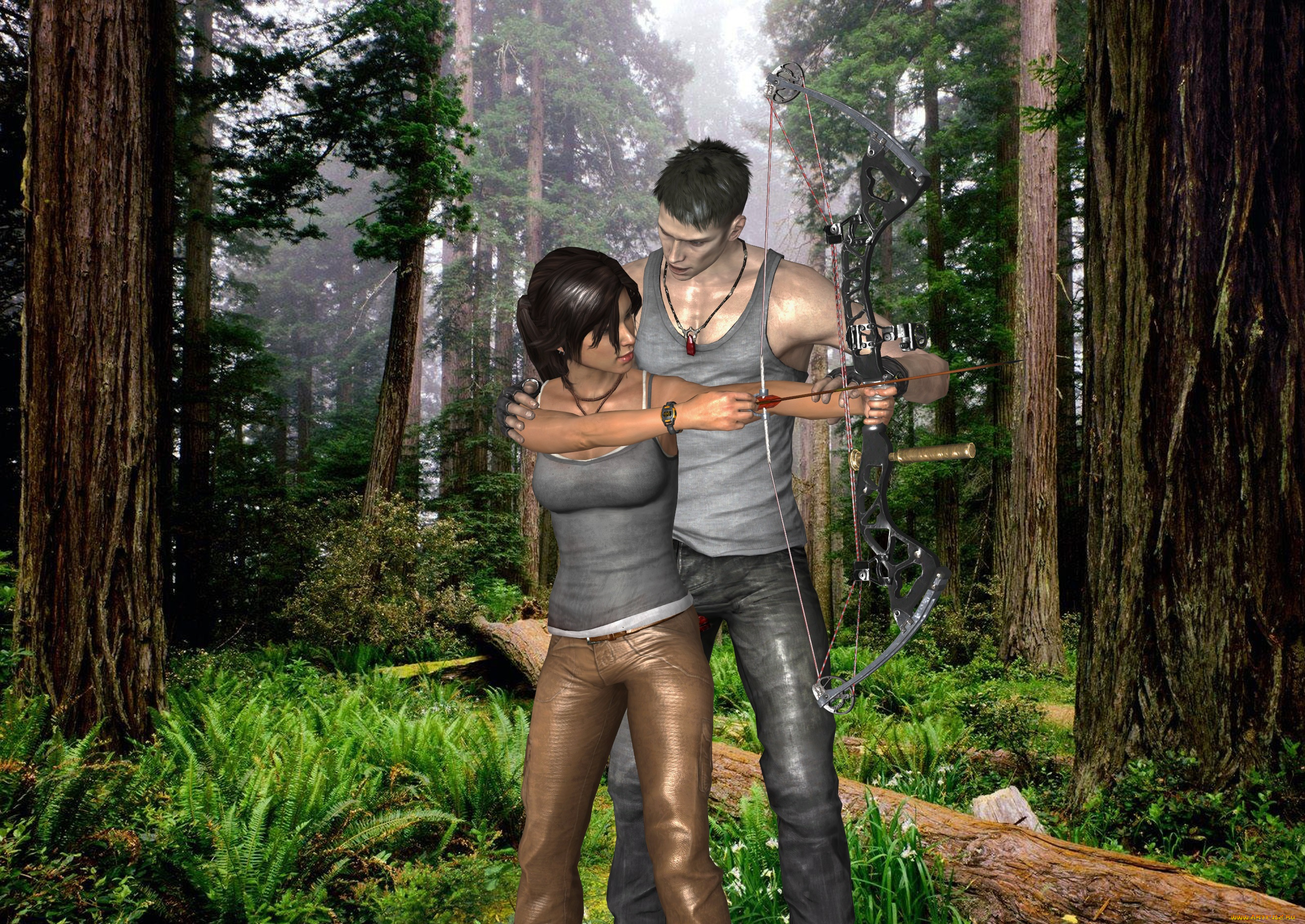 3д, графика, люди, , people, лук, фон, парень, взгляд, девушка