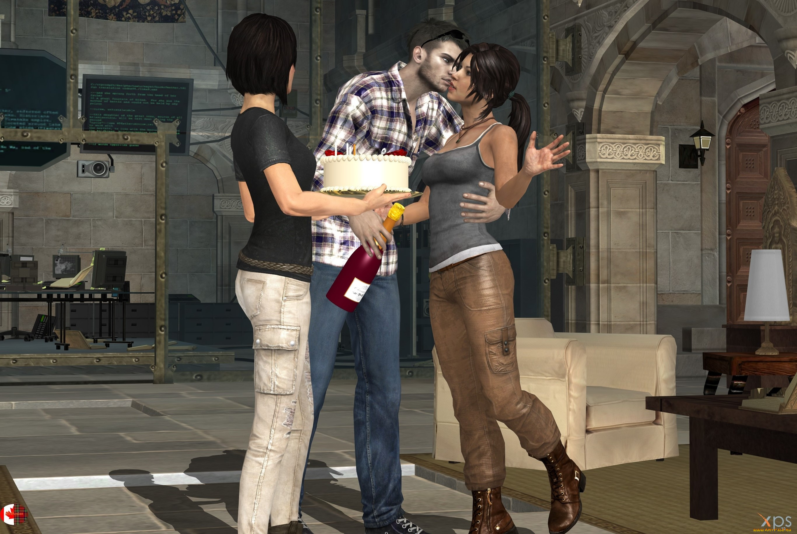 3д, графика, люди, , people, праздник, парень, фон, взгляд, девушки