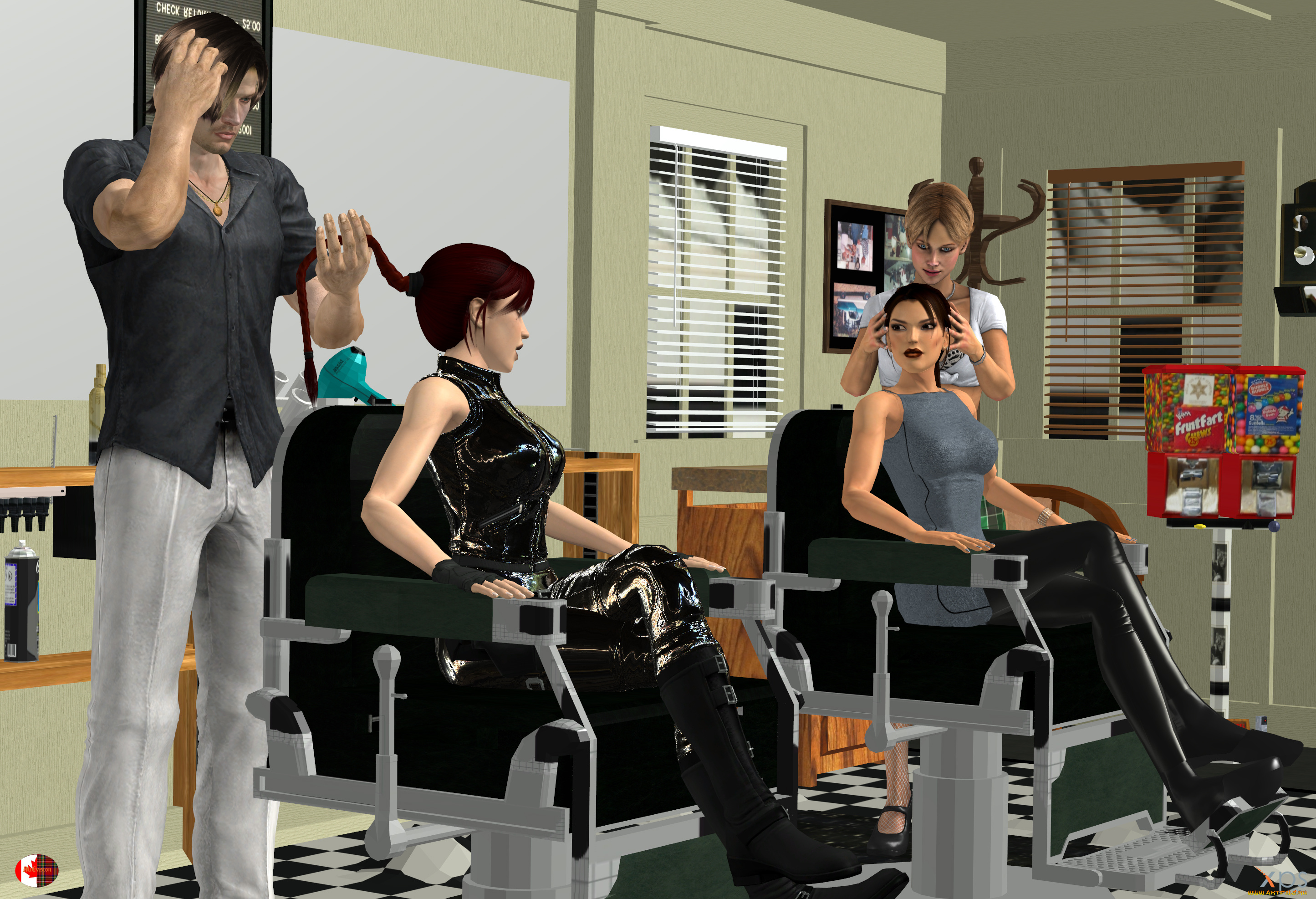 3д, графика, люди, , people, парикмахерская, парень, фон, взгляд, девушки
